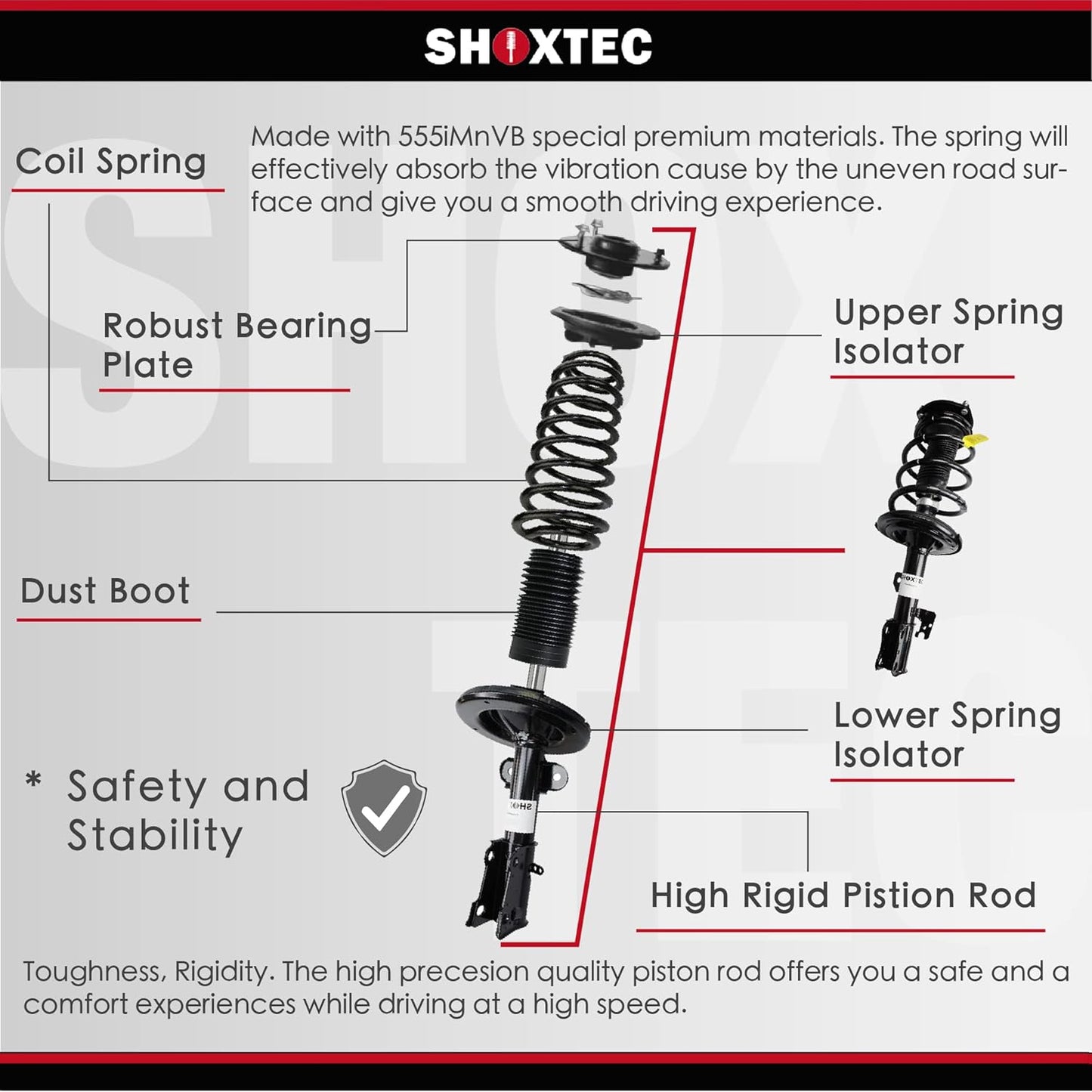 Shoxtec Rear Pair Complete Struts Replacement for 2007-2011 Honda CR-V Coil Spring Assembly Shock Absorber Repl. Part no. 172497L 172497R