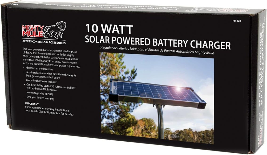 10 Watt Solar Panel Kit (FM123) for Mighty Mule Automatic Gate Openers,Black Cell