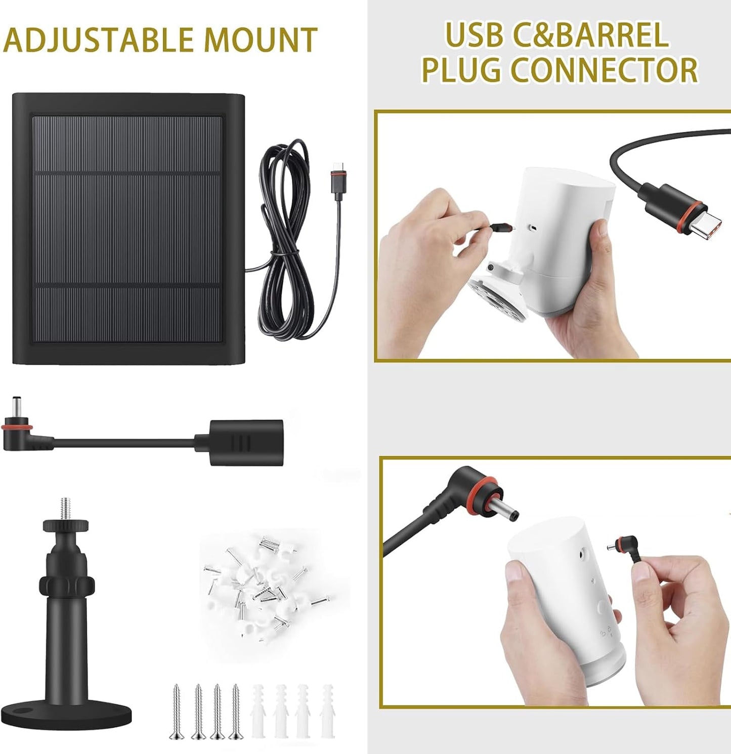 Solar Camera Outdoor Wireless for Ring Solar Panel 10FT/3M Cable for Ring Camera Solar Panel for Ring Spotlight Cam Plus/Pro & Stick Up Cam/Pro Battery & Spotlight Cam Battery-3-Pack