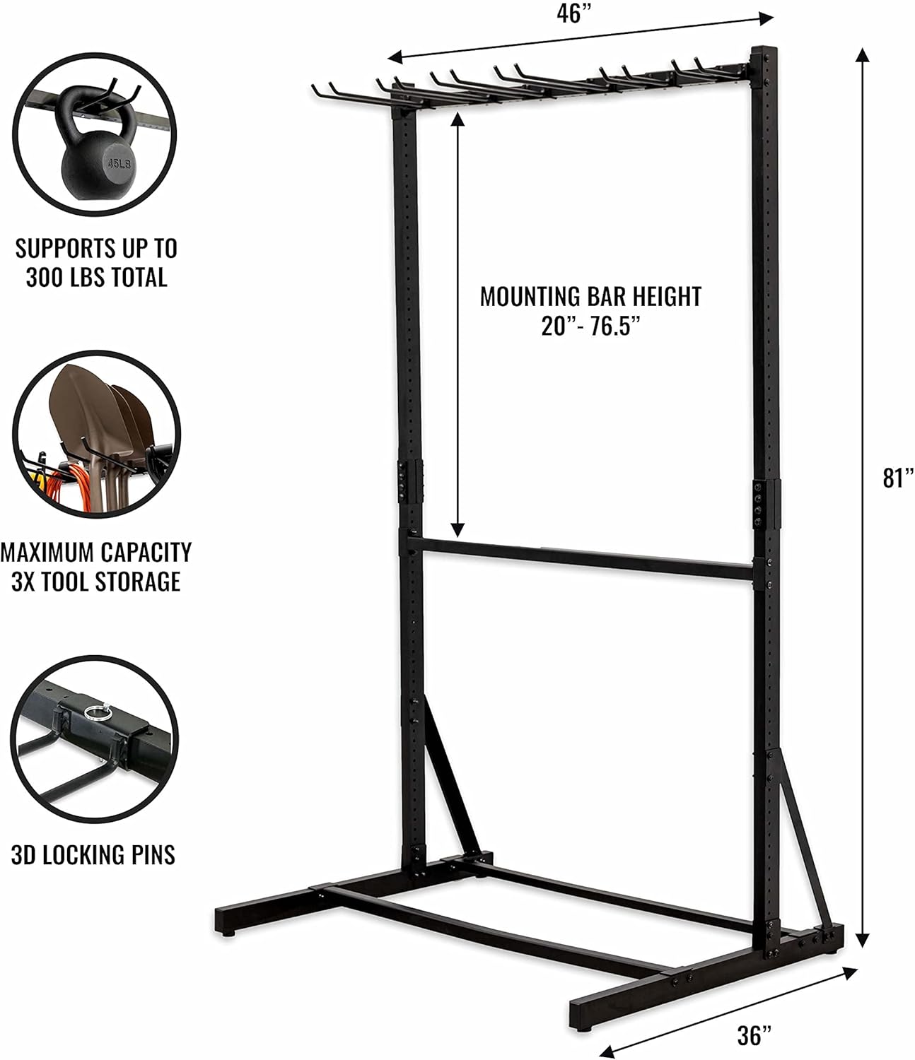 StoreYourBoard Freestanding Tool Storage Rack, Garage Floor Stand, Adjustable Garden Tool Organizer, Industrial Steel