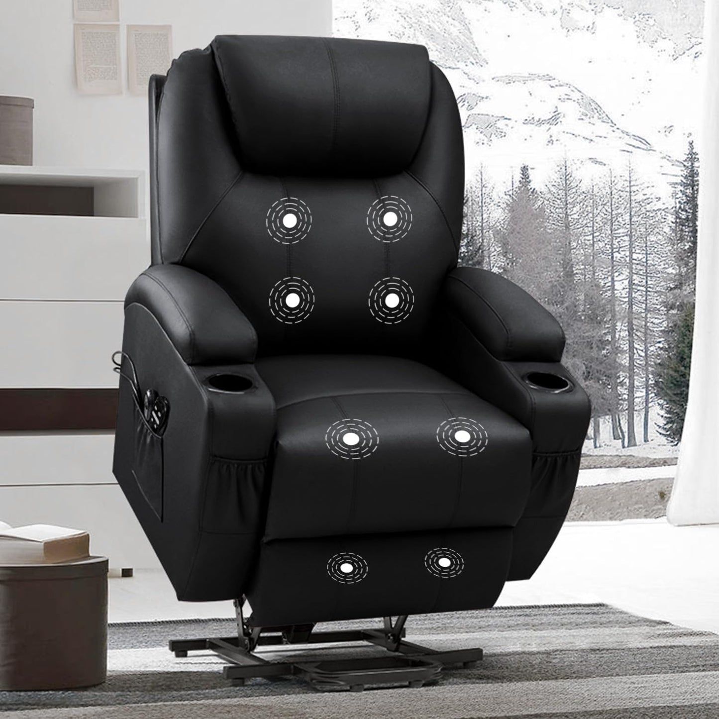 VICTONE Electric Power Lift Recliner Chair for Elderly Reclining Sofa for Living Room with Massage, Side Pockets and Cup Holders (Leather, Brown)