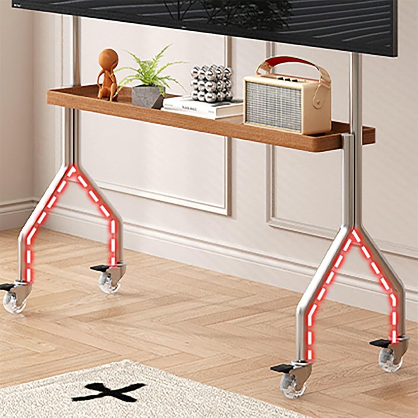 Adjustable Mobile TV Cart with Media Shelf, Rolling TV Stand Mount on Wheels, Universal Tall TV Floor Stand, Height Adjustable