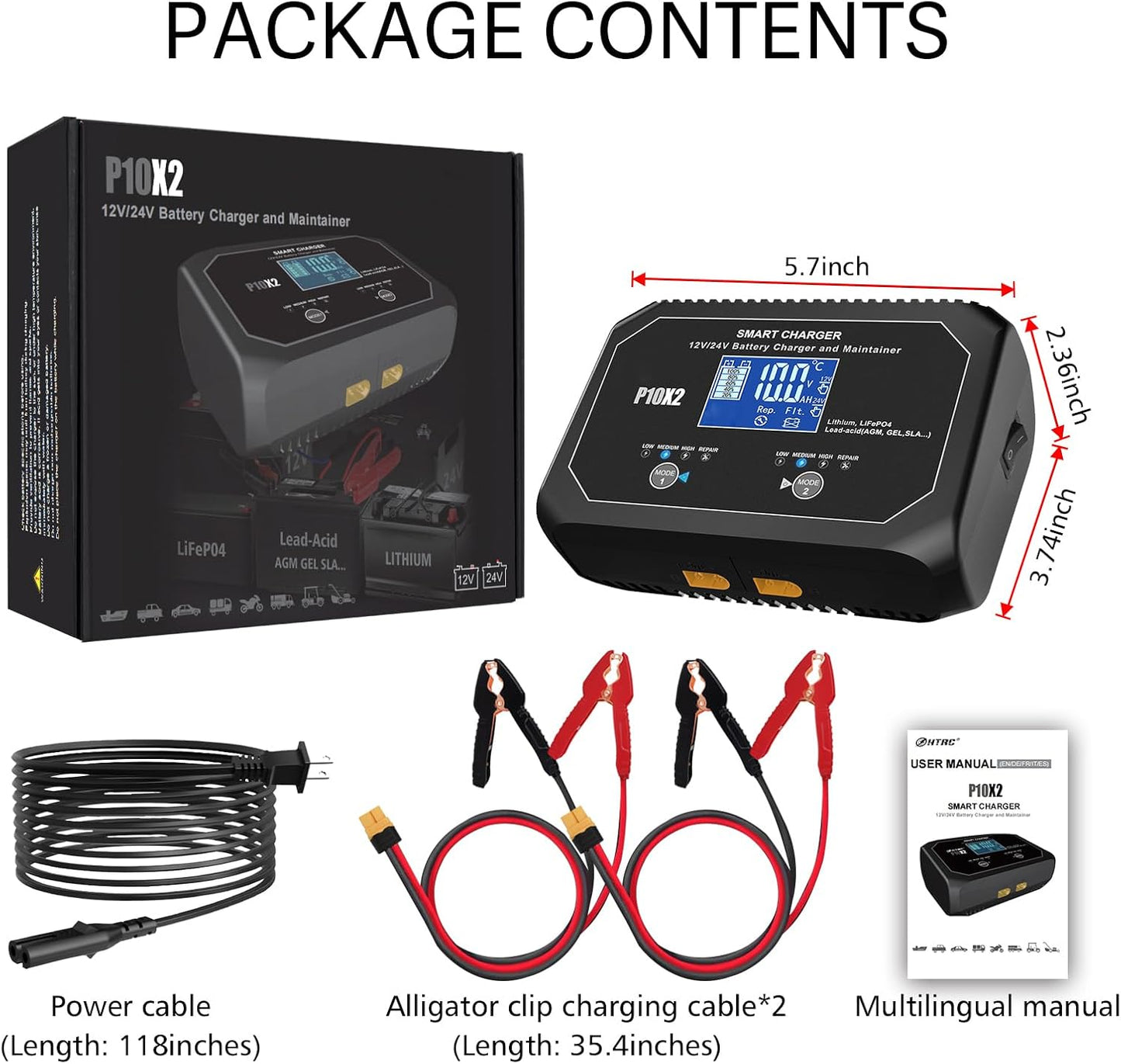 20-Amp (10 Amp 2 Bank) Dual Smart Marine Charger,Fully-Automatic Car Battery Charger,12V and 24V Lithium LiFePO4 Trickle Charger,Desulfator, Maintainer/Deep Cycle Charger for Cars,Boats,Motorcycles..