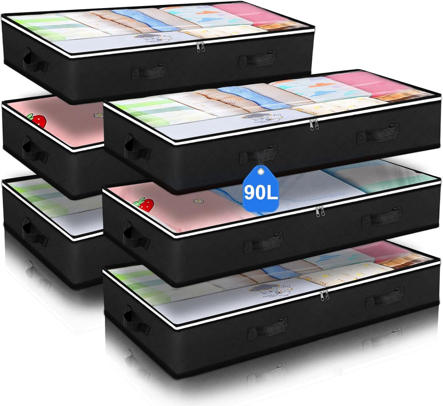 Budding Joy 90L Under Bed Storage Containers, Closet Organizers and Storage Bins, Foldable Underbed Storage Bags for Blanket, Clothing, Comforter, Sweaters, Pillows, Linen Sheets, Wrapping Paper, Grey