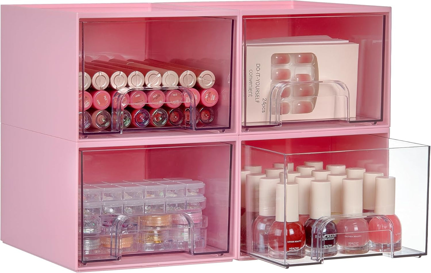Vtopmart 4 Pack Clear Small Stackable Storage Drawers,Acrylic Bathroom Makeup Organizer,Plastic Storage Bins For Vanity, Undersink, Kitchen Cabinets, Pantry, Home Organization