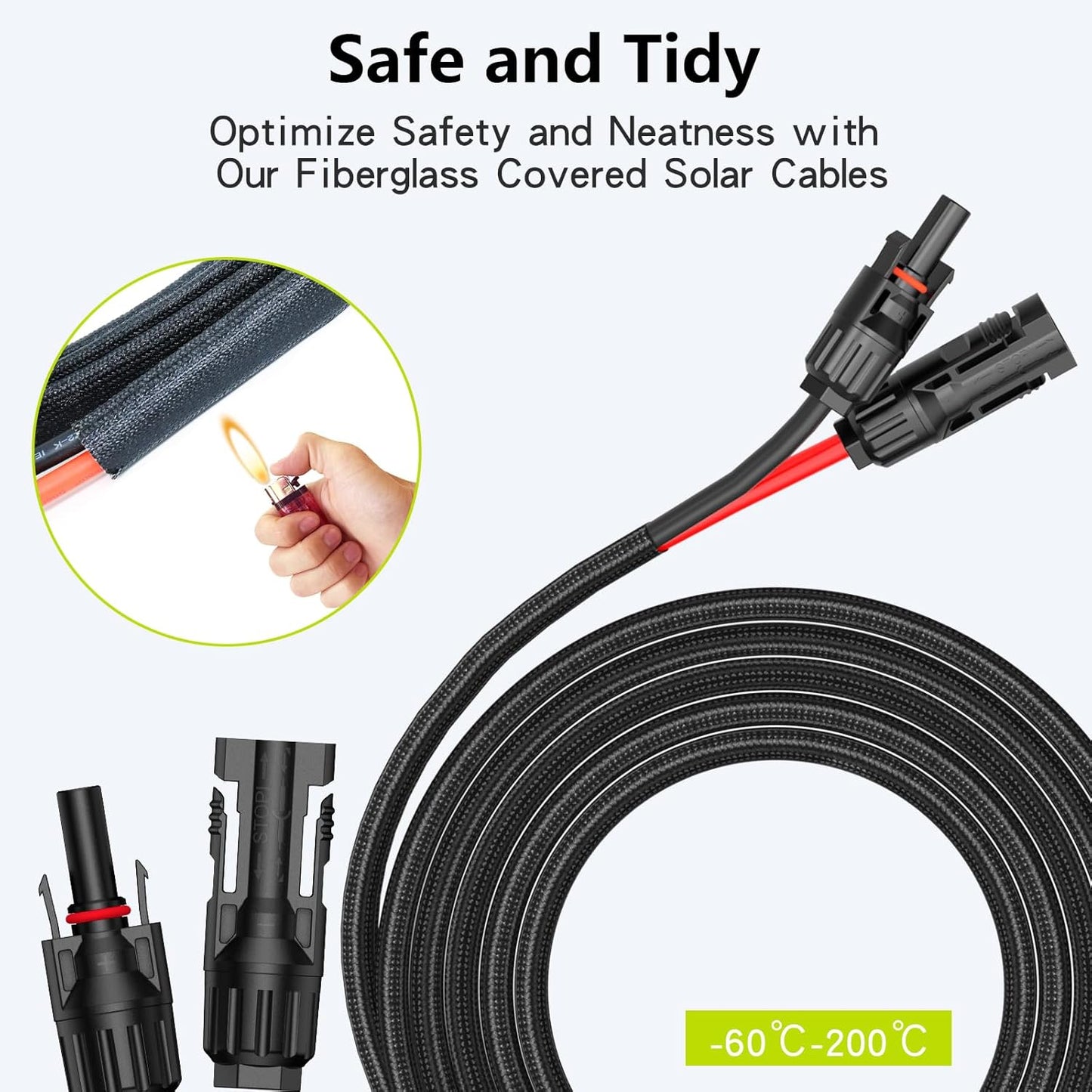 50Ft 10AWG Solar Cable Extension with Protection Cover, Solar Wire with Tool-Free Solar Connectors, IP68 Waterproof PV Cable, Solar Panel Extension Cable 10Gauge for Home Boat RV Solar Panels(50ft)