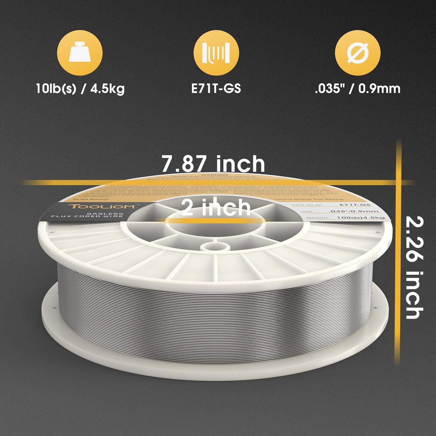 TOOLIOM E71T-GS .035" Diameter 10-Pound Spool Flux Core Self-shielded MIG Welding Wire for Carbon Steel 2 PCS