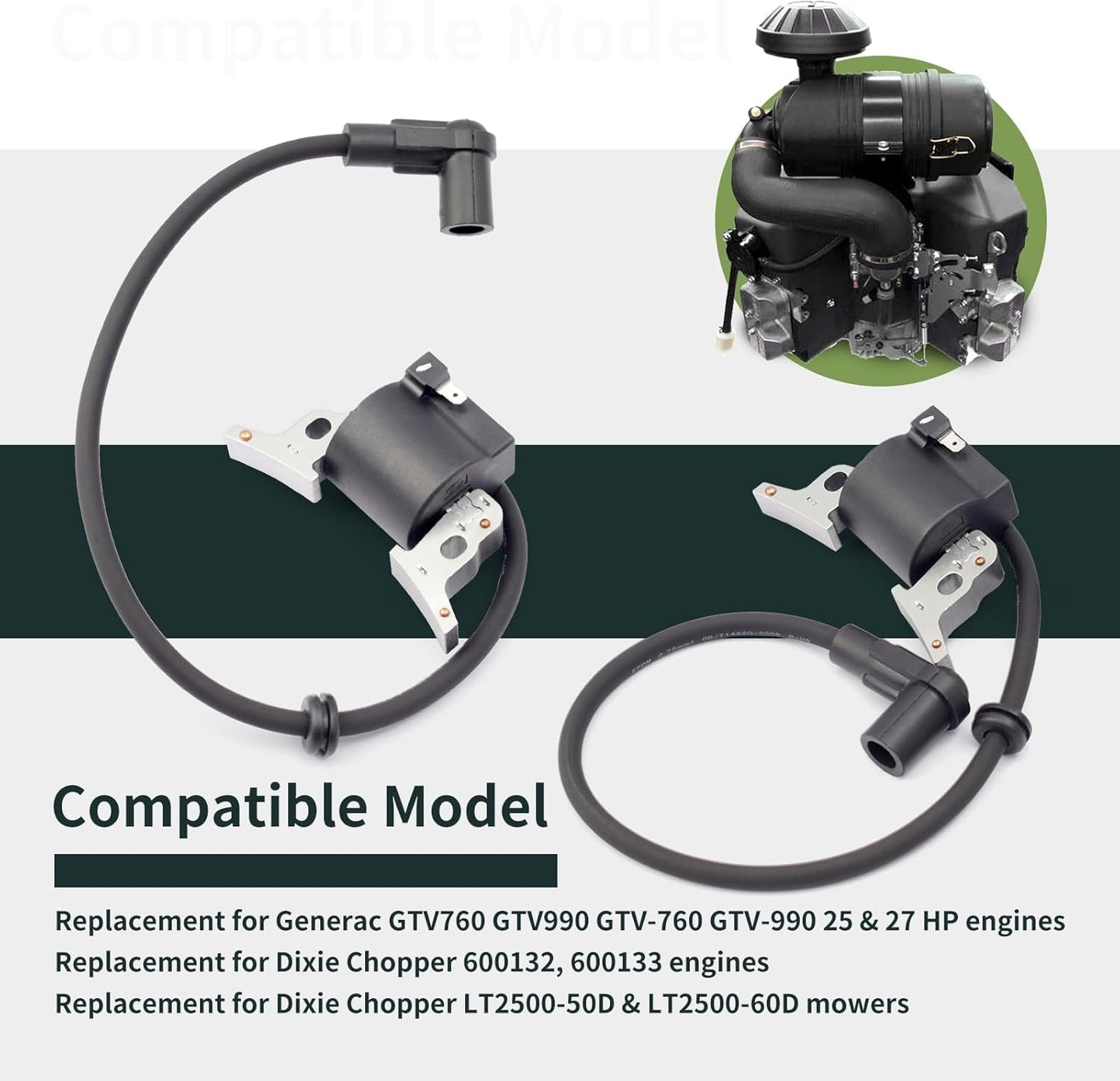 0G3324BSRV 0K63030SRV Ignition Coil Module 2 Pack Compatible with Generac GTV760 GTV990 GTV-760 GTV-990 25 & 27 HP Engines Replaces 0G3224TA 0D4686 Ignition Coil