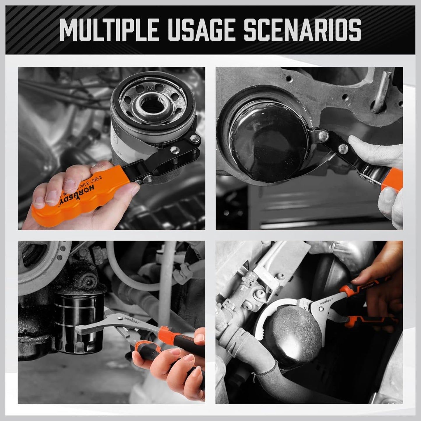 11-Piece Oil Filter Wrench Set with Storage Case - Swivel Wrenches Fit 2-3/4" to 5-1/4", Adjustable Filter Pliers (9" & 12"), Valve Lapper Set, 3-Jaw Socket, Ratchet Handle for Garage, Roadside Repair