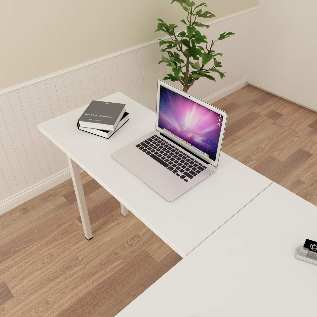 SogesGame 55 × 55 Inches Large L-Shaped Folding Desk,One-Step Assembly,Home Office Desk,Workstation,White,AC11DW-S8-US