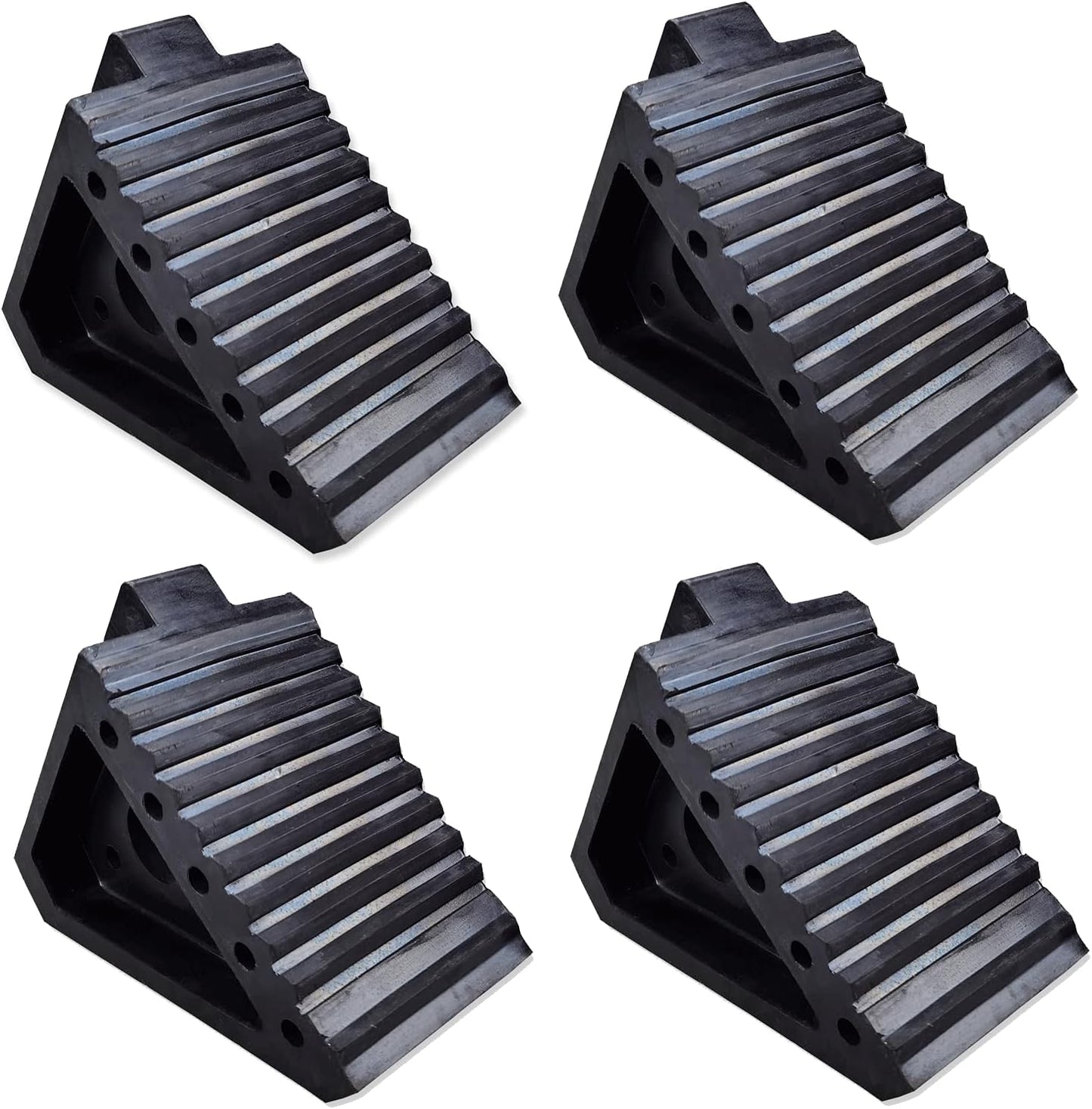 Solid Heavy Duty Rubber Wheel Chocks 4 Packs for Cars, RVs, Trucks, Trailers, ATV, and Vehicles, G.V.W. up to 8T, Anti Slip Bottom Tire Chock 8.6" x 3.7" x 4.7"