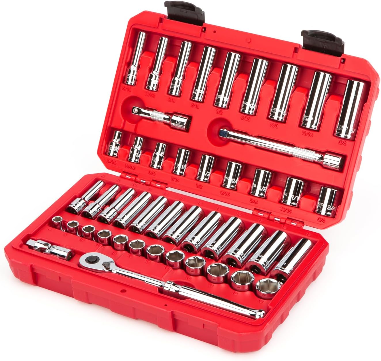 TEKTON 3/8 Inch Drive 6-Point Socket and Ratchet Set, 46-Piece (5/16-3/4 in., 8-19 mm) | SKT15301