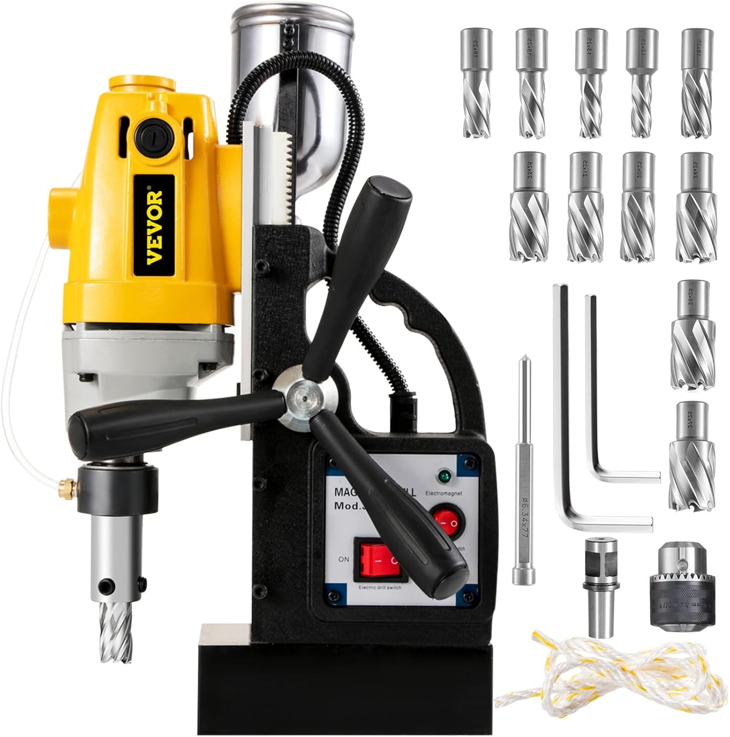 VEVOR Magnetic Drill, 1450W Motor 2 in Boring Diameter, 2878 lbf Portable Electric Mag Drill Press, with 6 Coring Bits, Variable Speed, Drilling Machine for Metal Surface, Home Improvement Industry