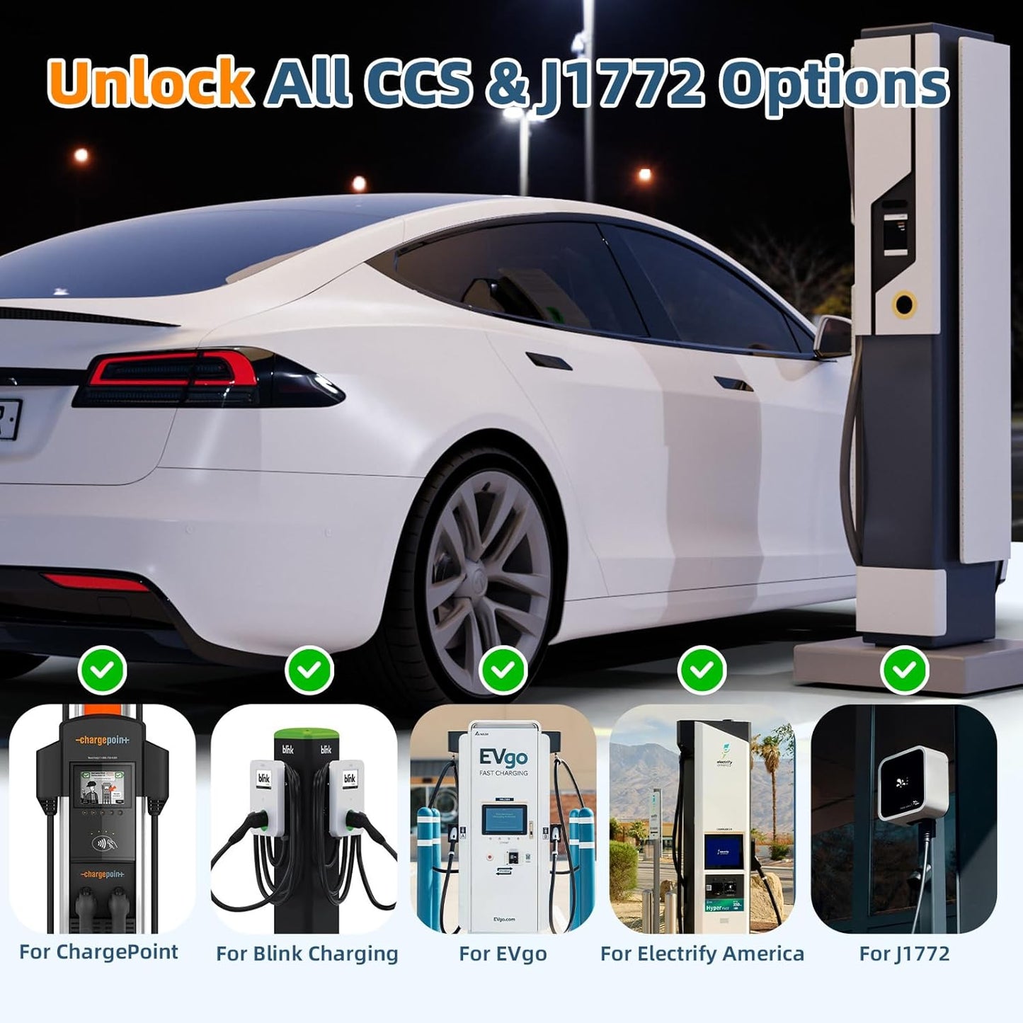 Ampnova 2025 Tesla Supercharger Adapter Pro 2-in-1 CCS1 & J1772 to NACS 250kW Ultra-Fast Charging Compatible with All Tesla Models (Y\/3\/S\/X) Works with Level 1\/2\/3 Stations