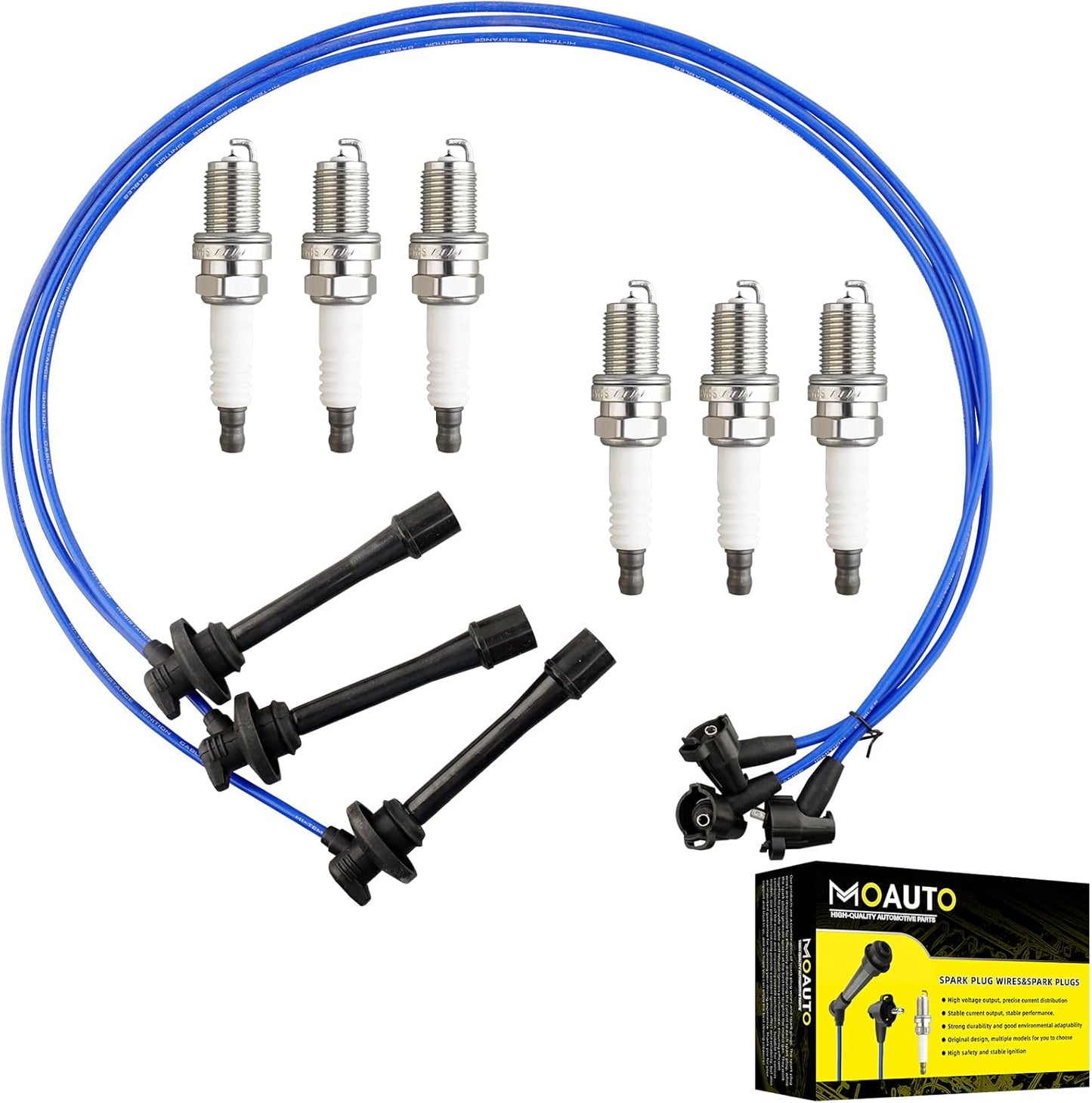 Set of 4 PCS Iridium Spark Plugs with Wire Set 32702-P0A-A00 8028 RC-HE73 671-4179 Compatible with Honda Accord Civic Acura Odyssey CL Isuzu Oasis - L4 2.3L 2.2L 1.6L