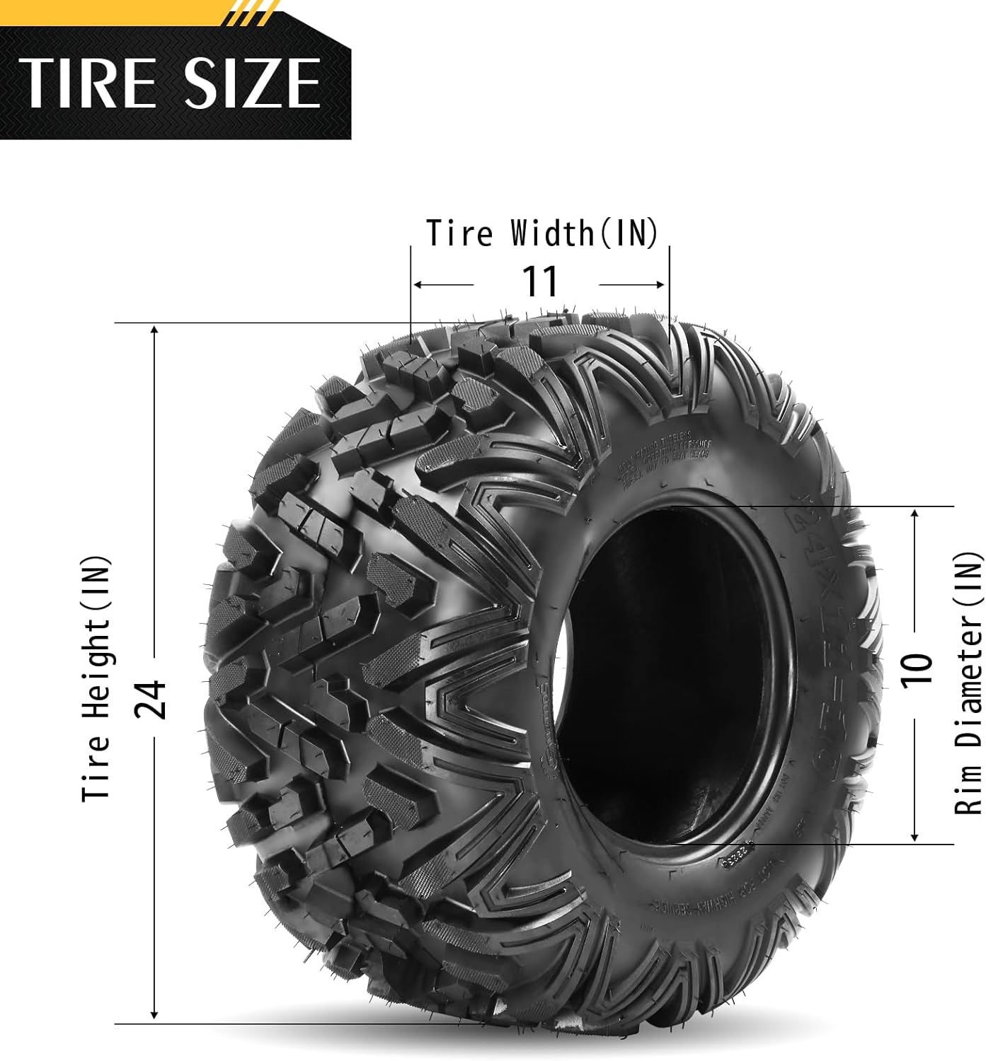 AutoForever ATV UTV Tires 24x11-10,6PR All Terrain Mud Tires 24x11x10 Bighorn Style,Tubeless(Set of 2)