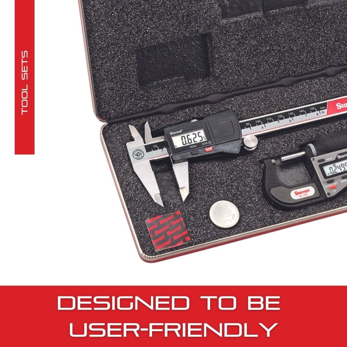 Starrett Basic Electronic Tool Set with 6" Slide Caliper and 1" Micrometer in a Protective Case for Electronic Measuring - Without Output, Quick and Easy Adjustment - S766AZ