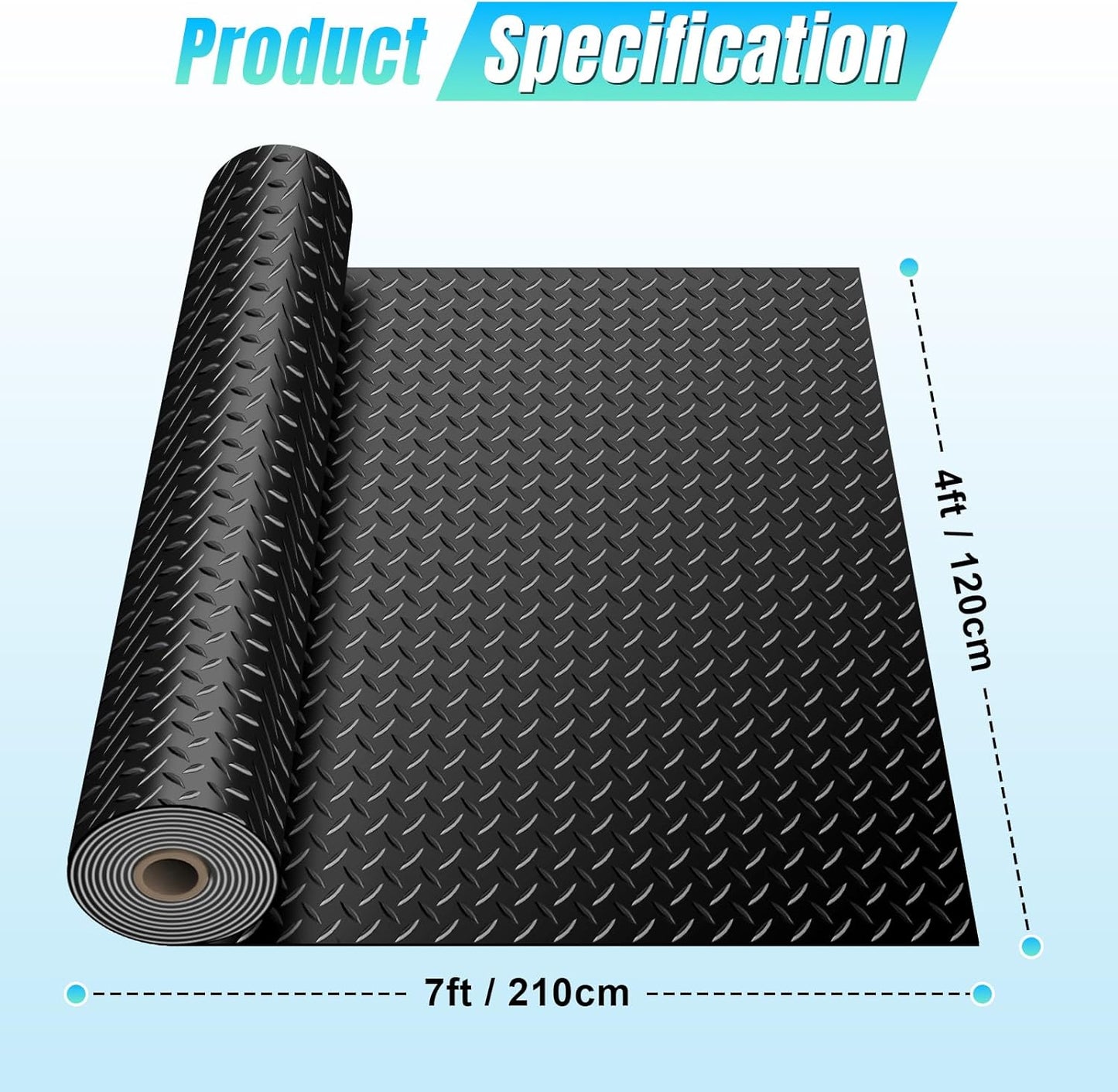 4 x 7 FT Garage Floor Mat, Diamond Plate Rubber Flooring Roll, PVC Garage Flooring Rolls for Under Car, Large SUVs, Pickup Truck, RV, Gym