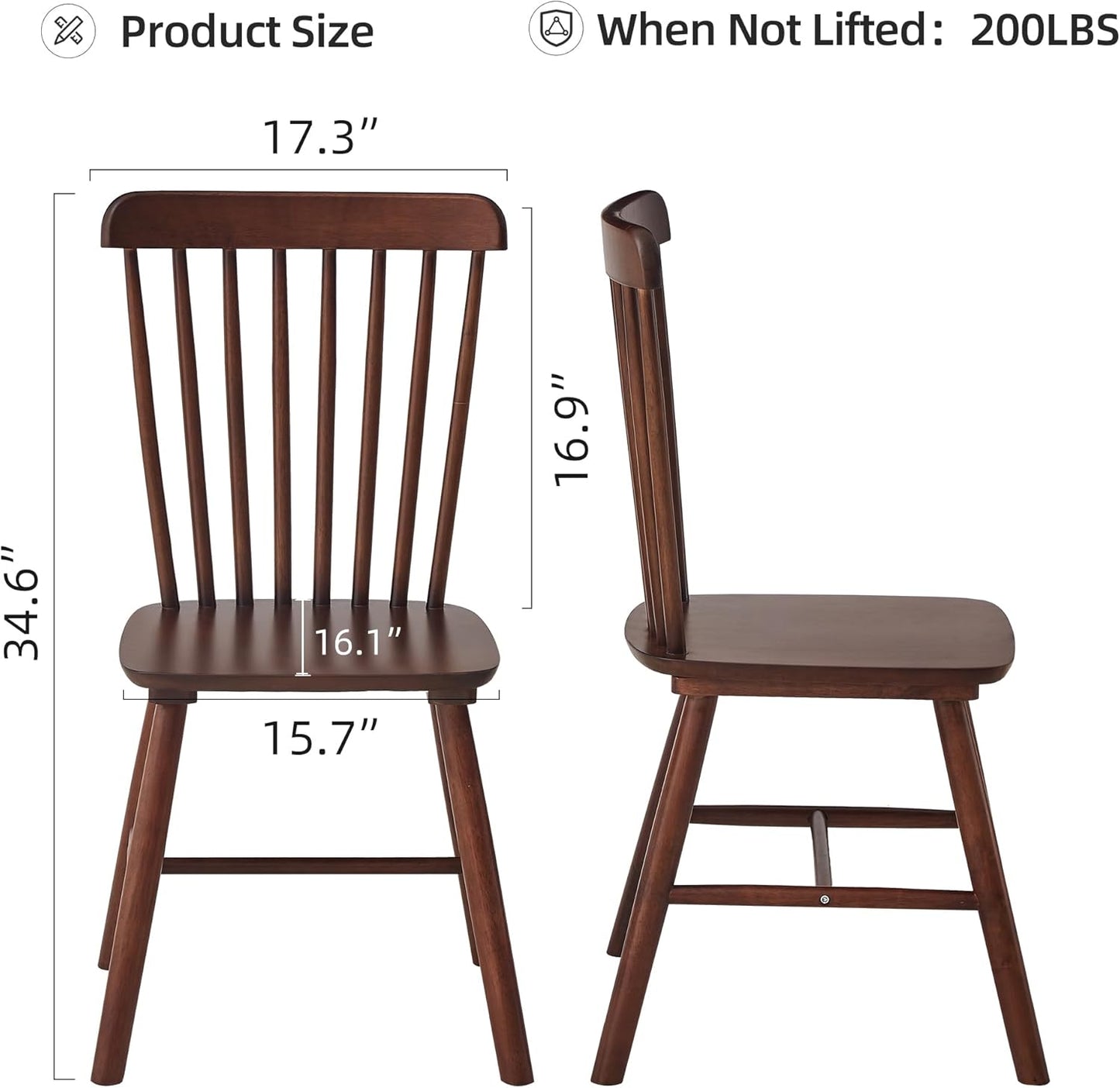 4 Pieces of Dining Chair, Rubber Wood Material, Solid Wood Dining Table Chair, Living Room Chair, Simple and Natural (Walnut)