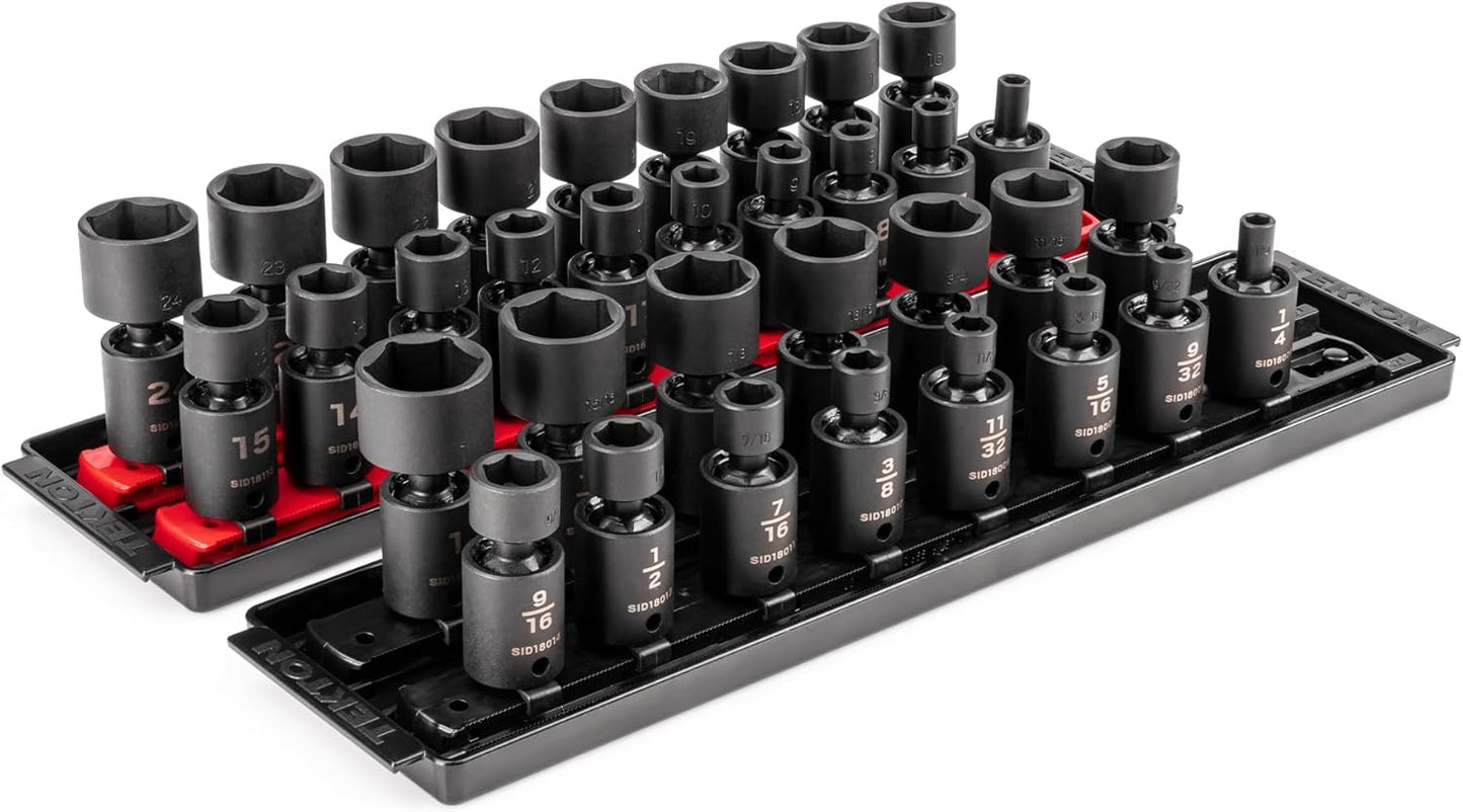 TEKTON 3/8 Inch Drive 6-Point Universal Joint Impact Socket Set with Case, 34-Piece (1/4-1 in., 6-24 mm) | SID97303