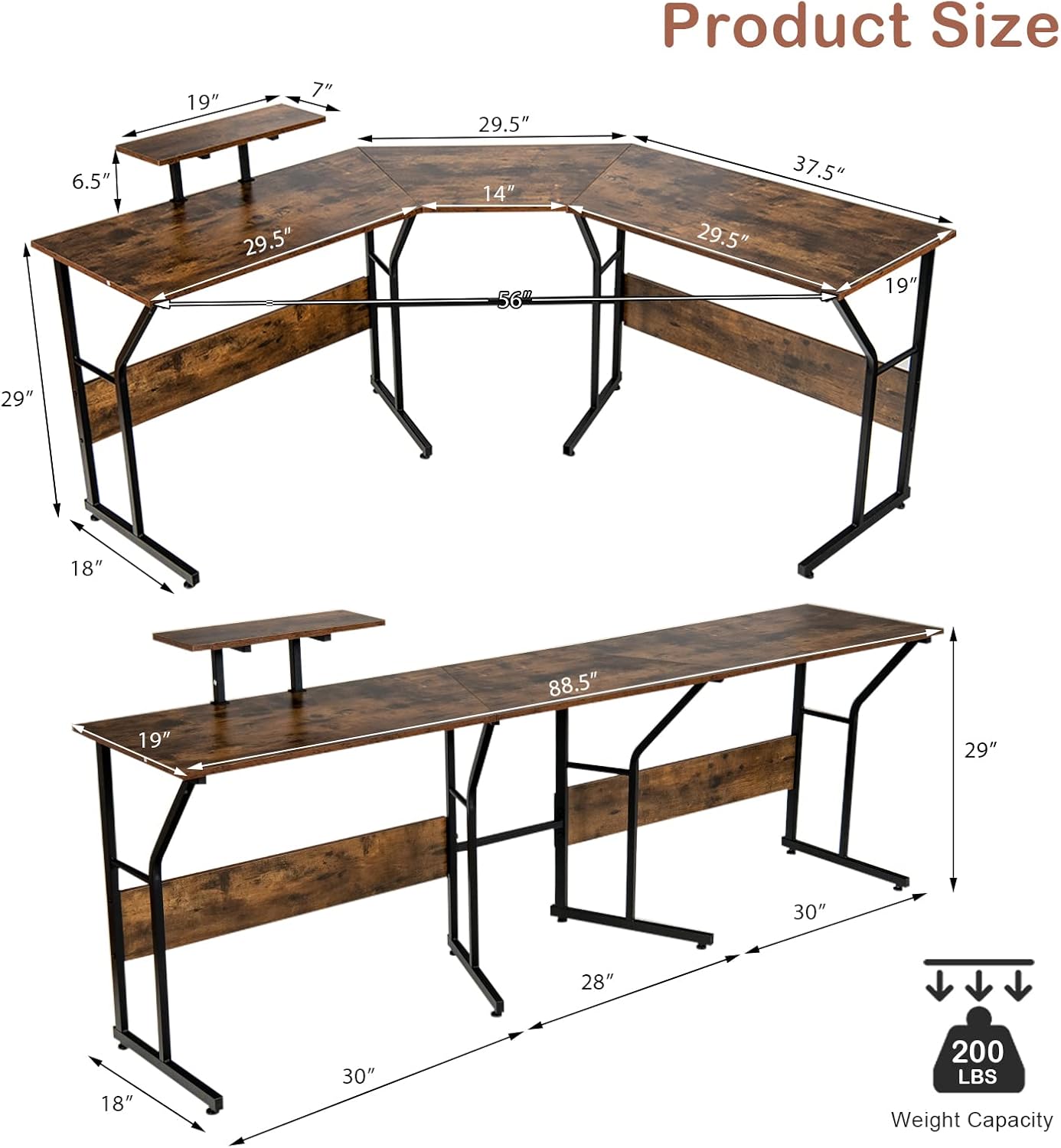 Tangkula L-Shaped Reversible Computer Desk, 2 Person Long Computer Workstation w/Movable Monitor Stand, Large Home Office Corner Desk for Working Writing Gaming (Rustic Brown)