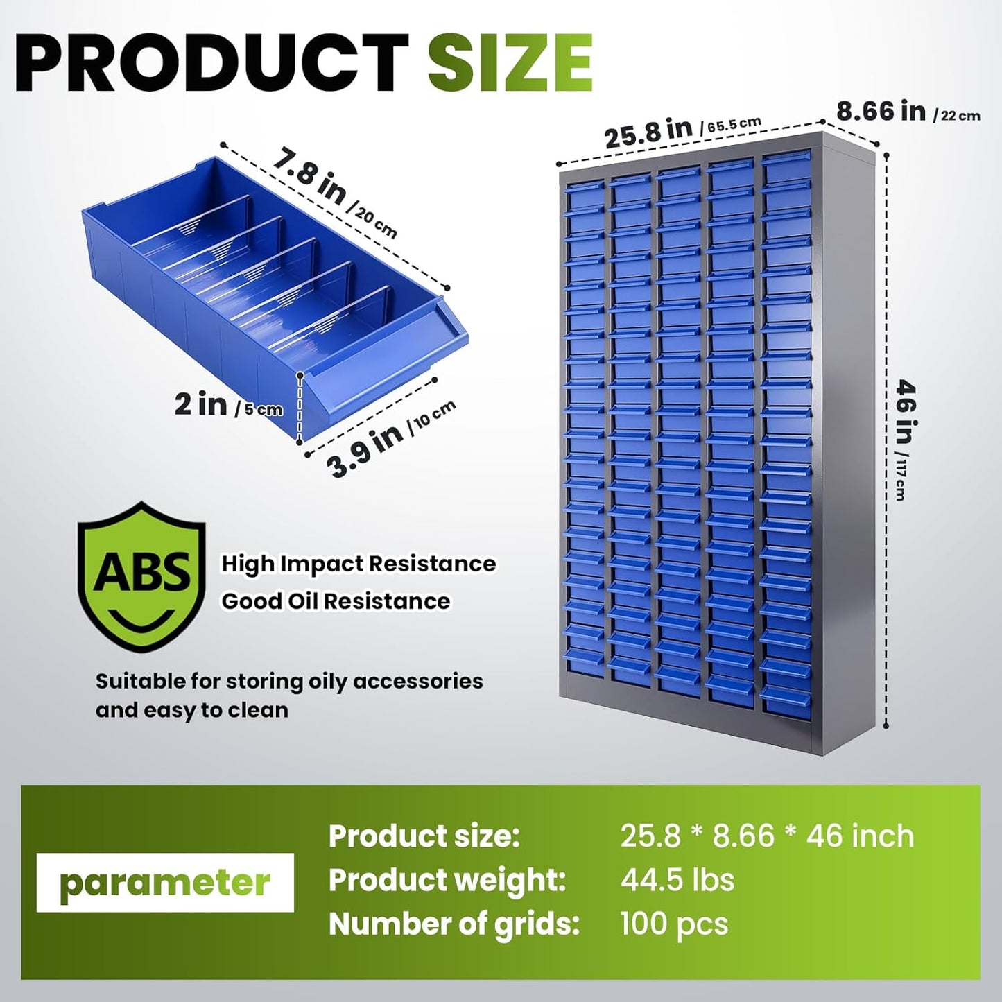 100 Drawers Bolt and Nut Organizer, Stainless Steel Part Cabinet with Shelfs & Labels - 26x9x46in Bolt Bin Cabinets for Workshop Tool & Hardware Storage and Organization (100 Drawer Stainless Steel)