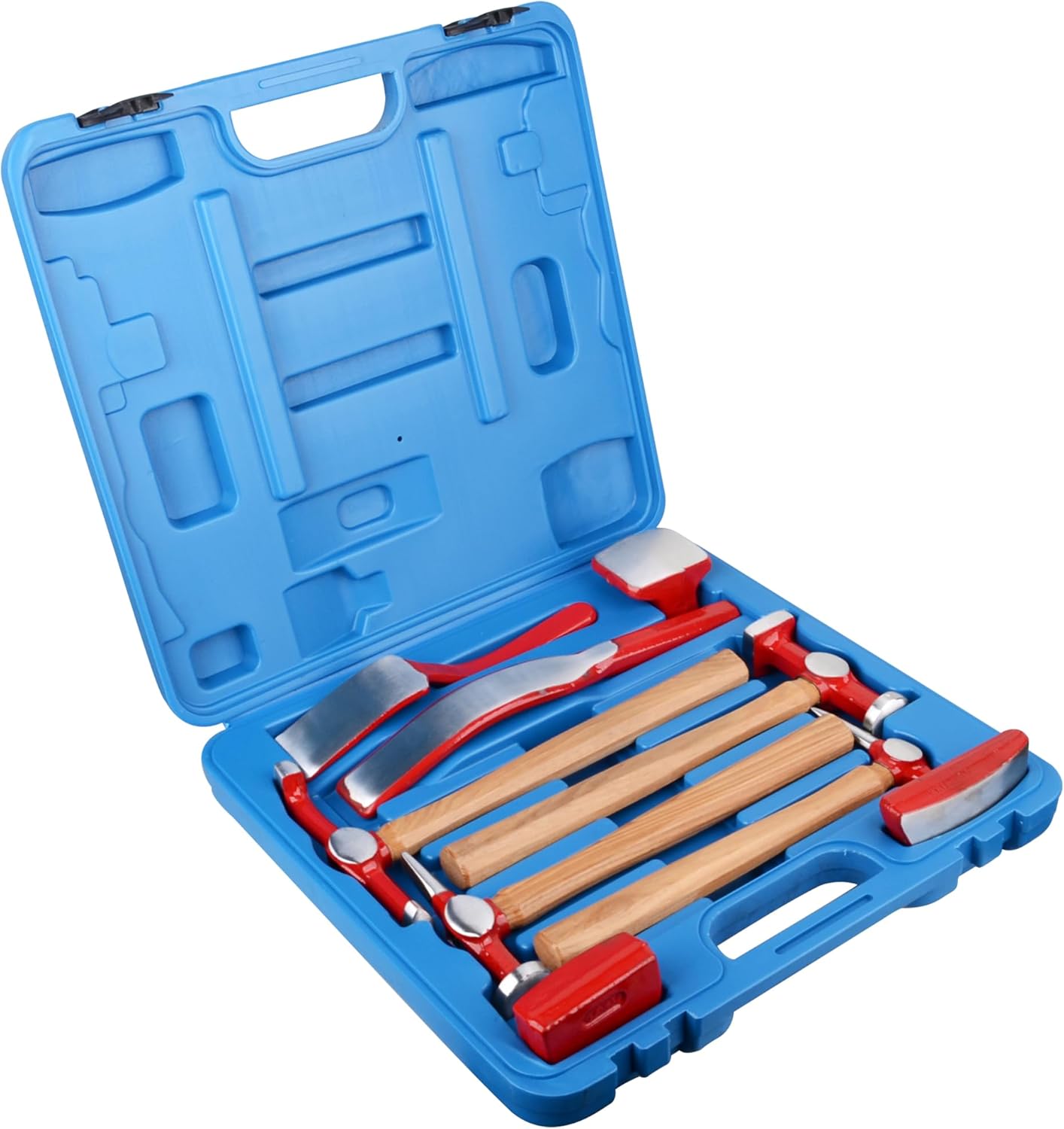 9 pcs heavy duty Auto Body Repair Tool, Fender Repair Kit Carbon Steel Hammer Dolly Set Dent Hammer Set with Hickory Handle
