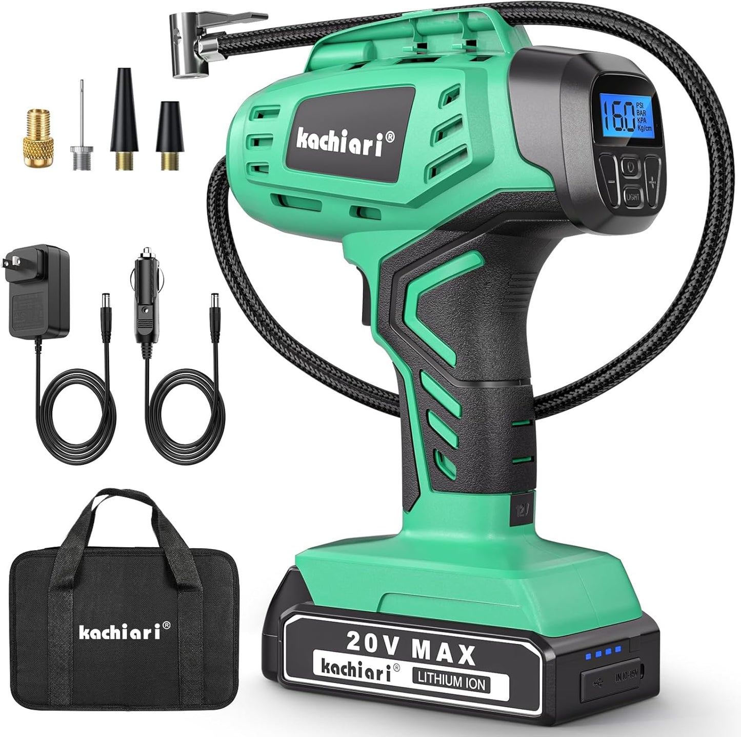 Tire Inflator Portable Air Compressor, 20V Cordless Car Tire Pump, Rechargeable Battery Powered Air Compressor w/12V DC Adapter Purple