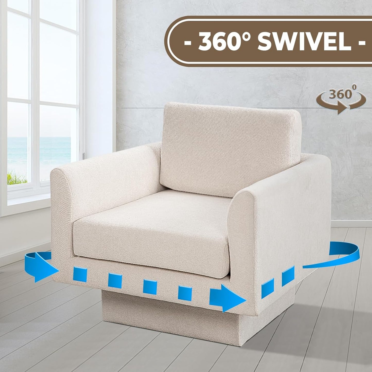 Swivel Accent Chair Set of 2, Modern Swivel Barrel Chair Sofa, Wide Upholstered Armchair with Back Pillow for Living Room, Reading Nook, Bedroom-Cream
