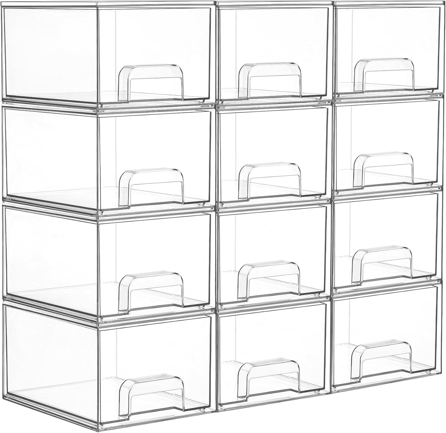 Vtopmart 4 Pack Clear Small Stackable Storage Drawers,Acrylic Bathroom Makeup Organizer,Plastic Storage Bins For Vanity, Undersink, Kitchen Cabinets, Pantry, Home Organization