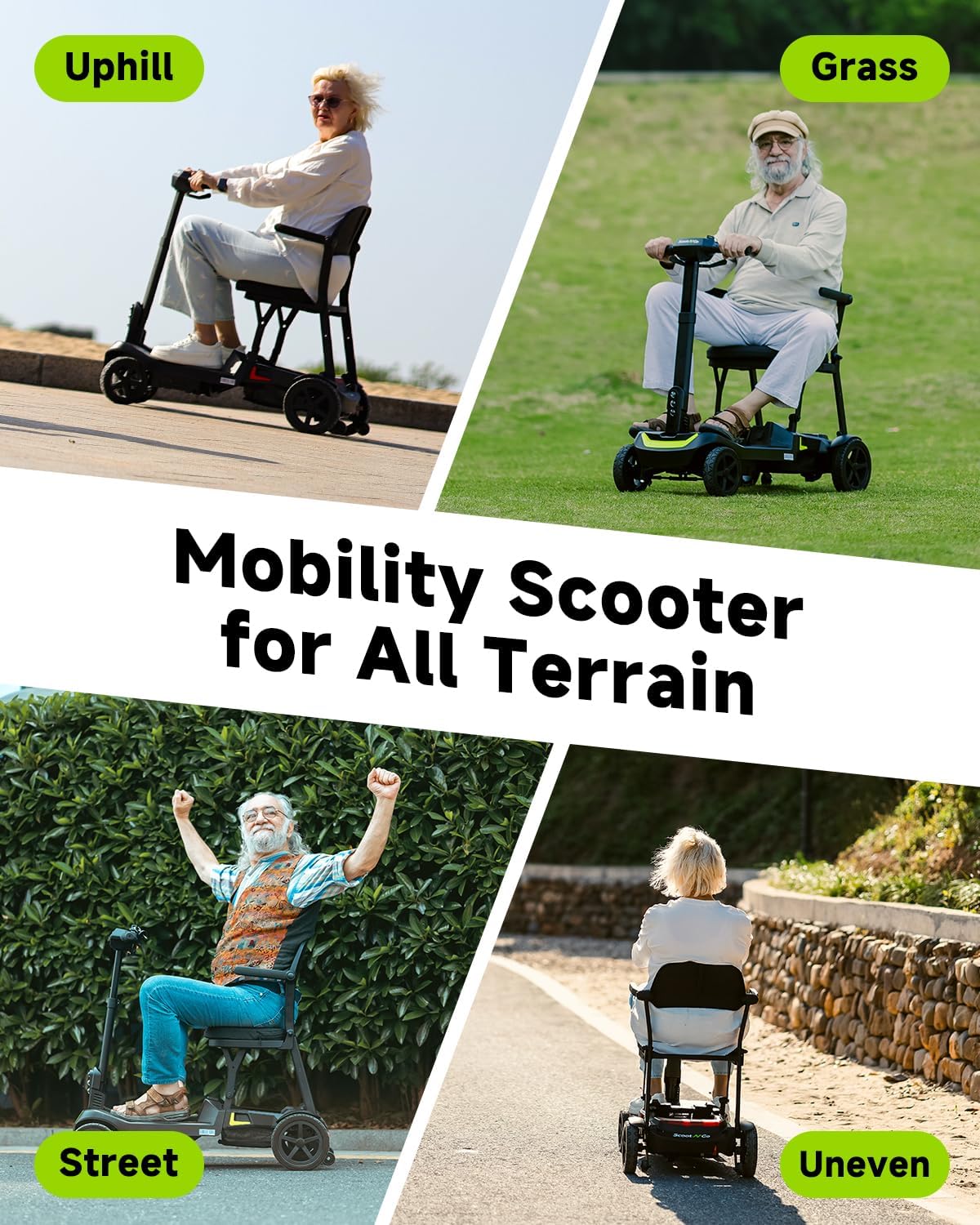 4 Wheel Mobility Scooter for Adults & Seniors Electric Powered Lightweight Foldable 5 MPH Speed 15 Miles Range Two Removable Batteries Airline Approved (Black Yellow, Standard)