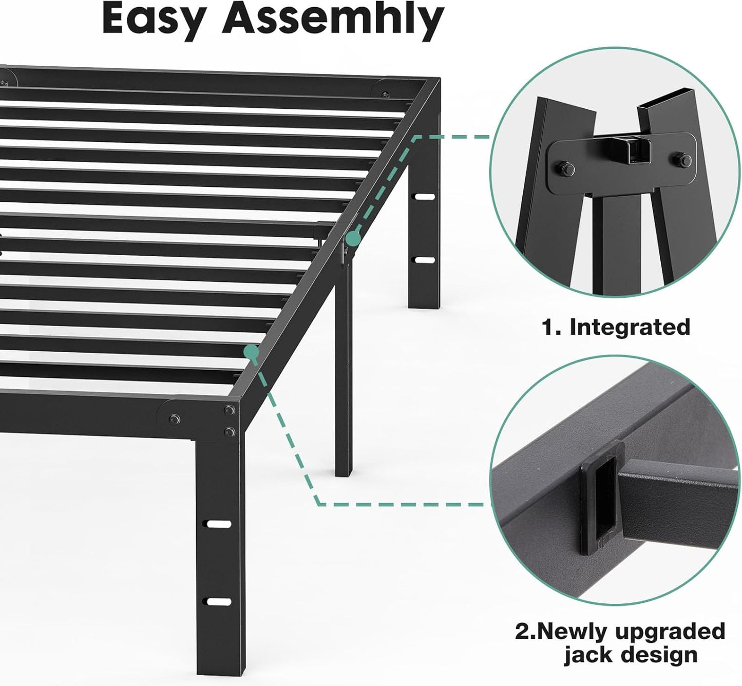Sweetcrispy Queen Bed Frame - Heavy Duty Metal Platform Bed Frames Queen Size with Storage Space Under Frame, No Box Spring Needed, 14 Inches, Sturdy Steel Slat Support