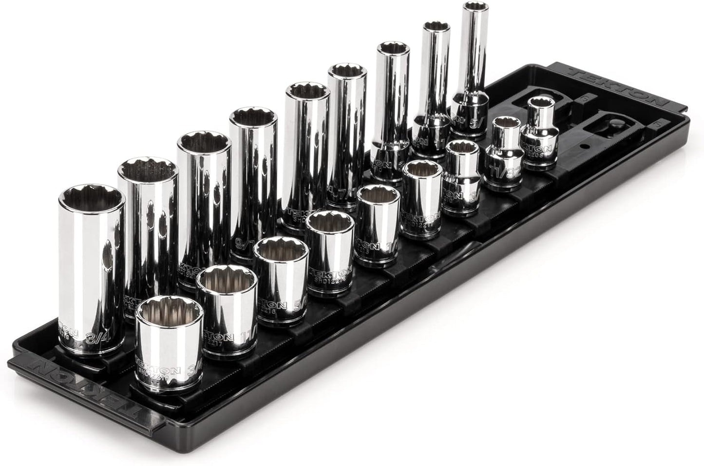TEKTON 3/8 Inch Drive 12-Point Socket Set with Rails and Tray, 30-Piece (1/4-1 in.) | SHD91210