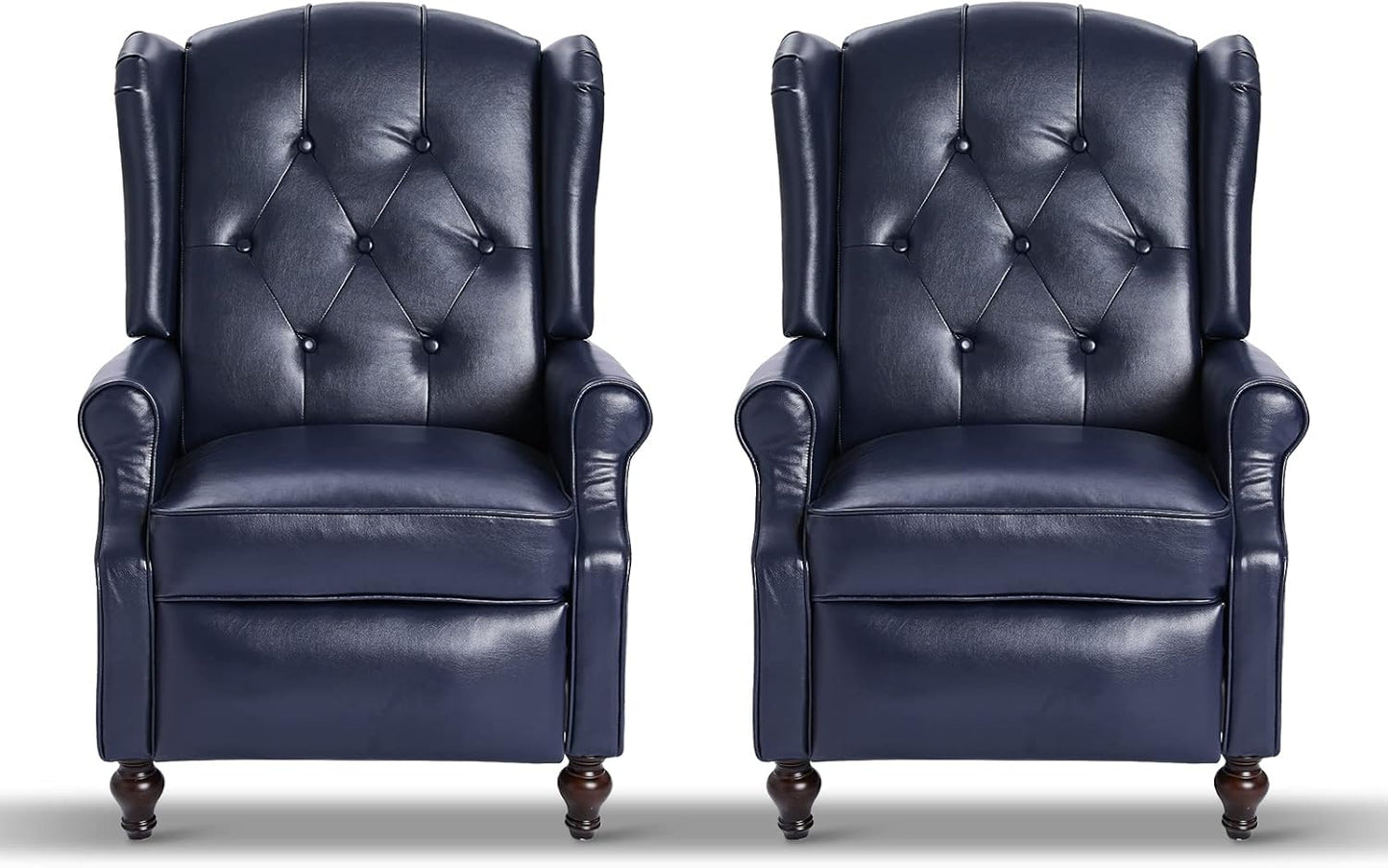 Wingback Recliner Chair - Tufted Arm Chair Recliner - Fabric Push Back Single Sofa for Living Room Adjustable Backrest (Pair, Blue Floral)