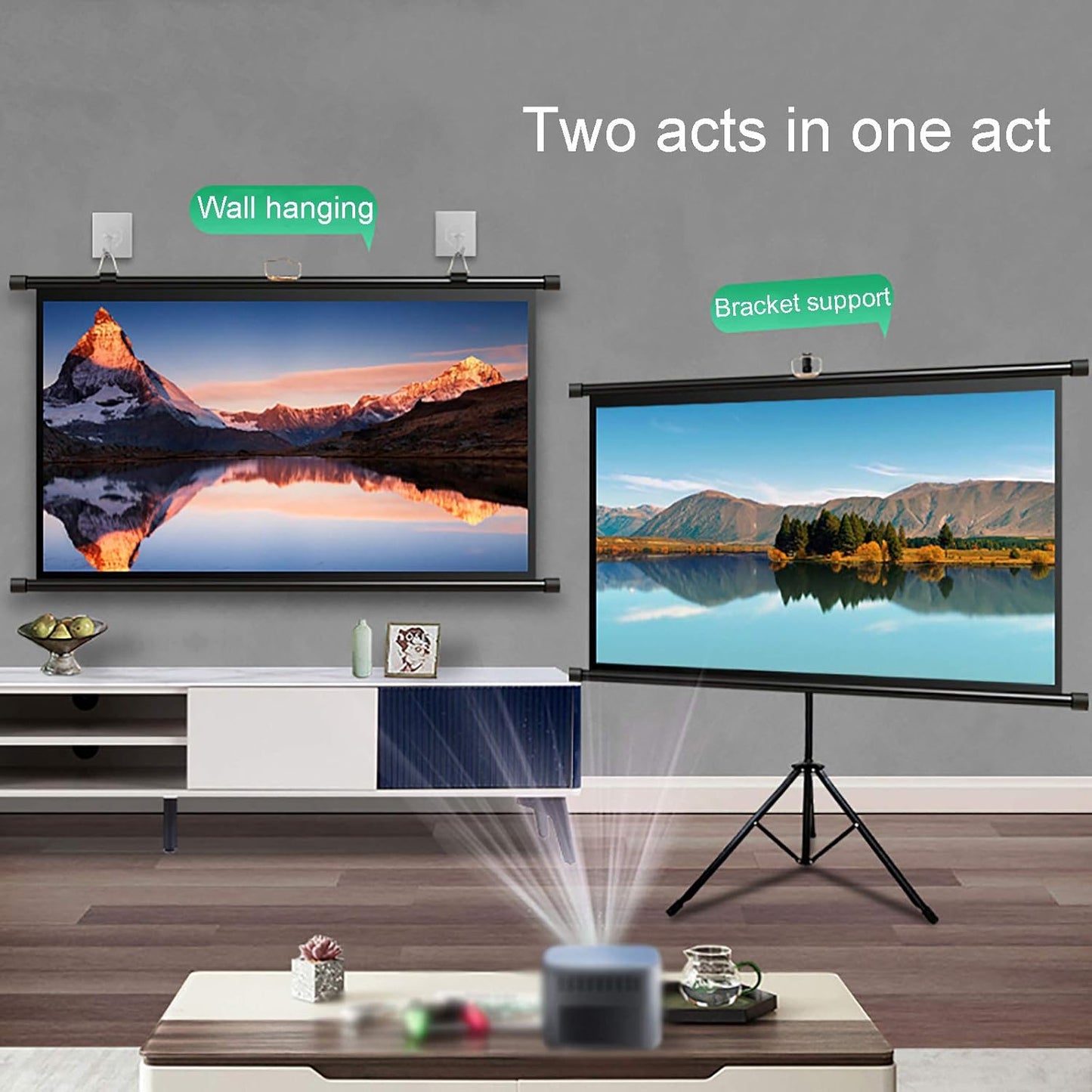 4:3/16:9 HD Portable Bracket Projection Screens, Foldable Tripod Projection Screens Independent Mobile Projection Screens for Indoor Outdoor Home Theater,100inch 16:9