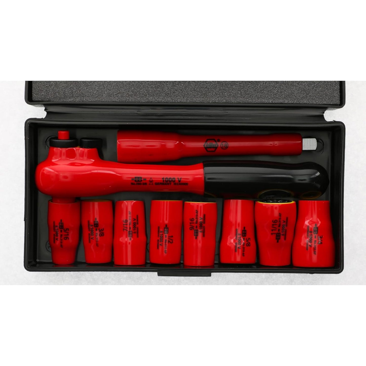 Wiha 31493 Drive Socket Set, Inch, 3/8-Inch, 1000 Volt, 10 Piece