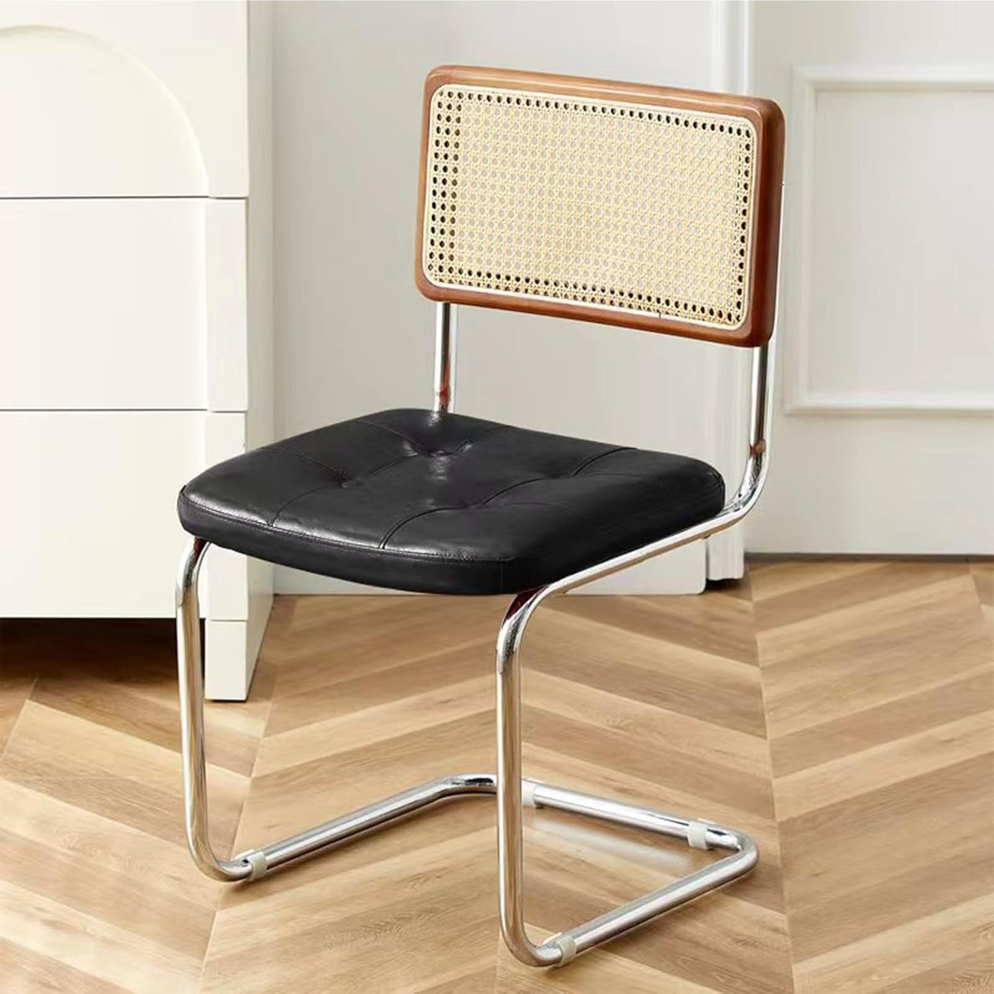 XCHEN Kitchen Table Chairs,Armchair,Living Room Chairs,Small Rattan Cushion Chair for Home use, Cafe, Hotel, homestay, Leisure, Antique Chair(BBlack)