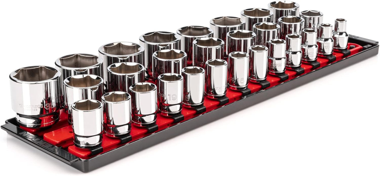 TEKTON 1/2 Inch Drive 6-Point Socket Set with Rail, 15-Piece (10-24 mm) | SHD92102