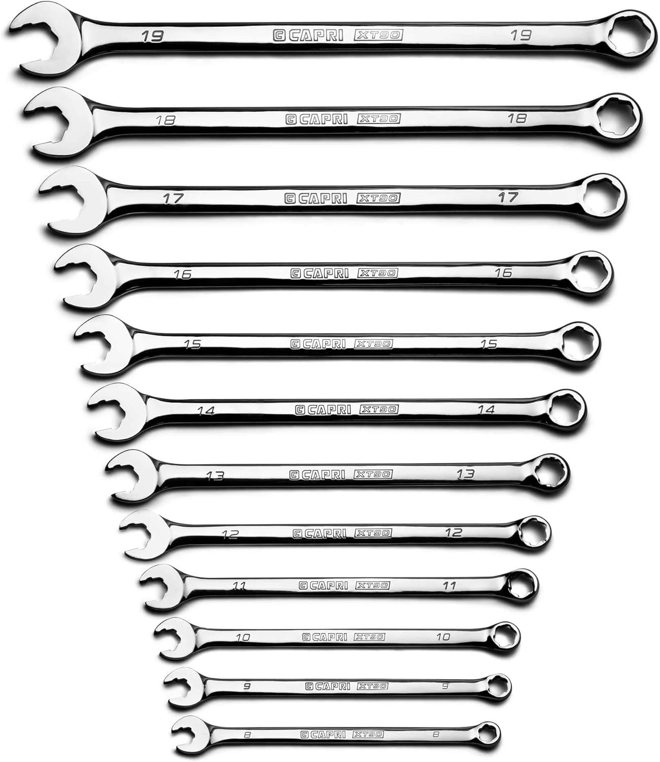 Capri Tools XT90 WaveDrive Pro Combination Wrench Set for Regular and Rounded Bolts (20-Piece Metric & SAE (Stubby) / Mechanic's Tray)