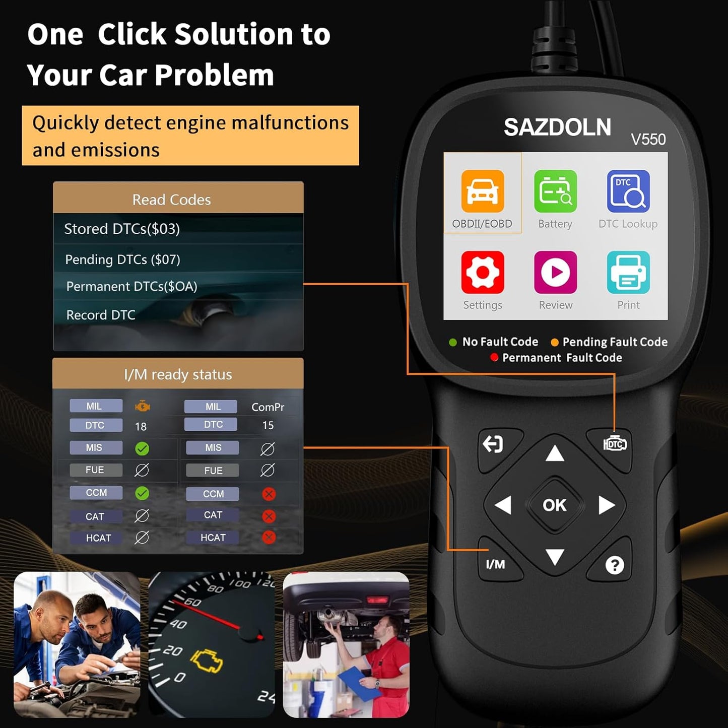 V550 OBD2-Scanner, Battery-Tester, Enhanced Car-Diagnostic-Tool Read & Clear Engine Fault Codes, CAN Scan Tool for All OBD2 Cars 1996+, 40,000+DTC, Live Data(Black)