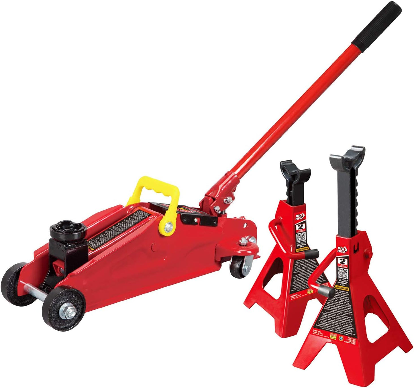 BIG RED Torin Hydraulic Trolley Floor Jack Combo with 2 Jack Stands, 2 Ton Capacity (T82001)