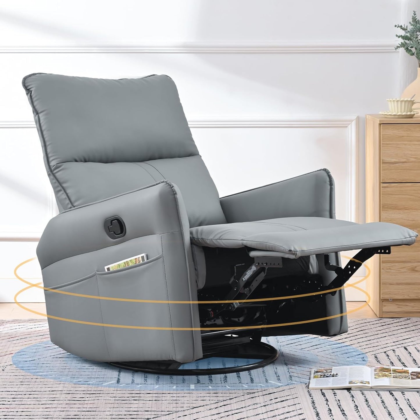Swivel Rocker Recliner Chair, Modern Faux Leather Manual Recliner, Glider Recliner, 360 Swivel, 30 Rocking, Relaxing, Living Room, Bedroom