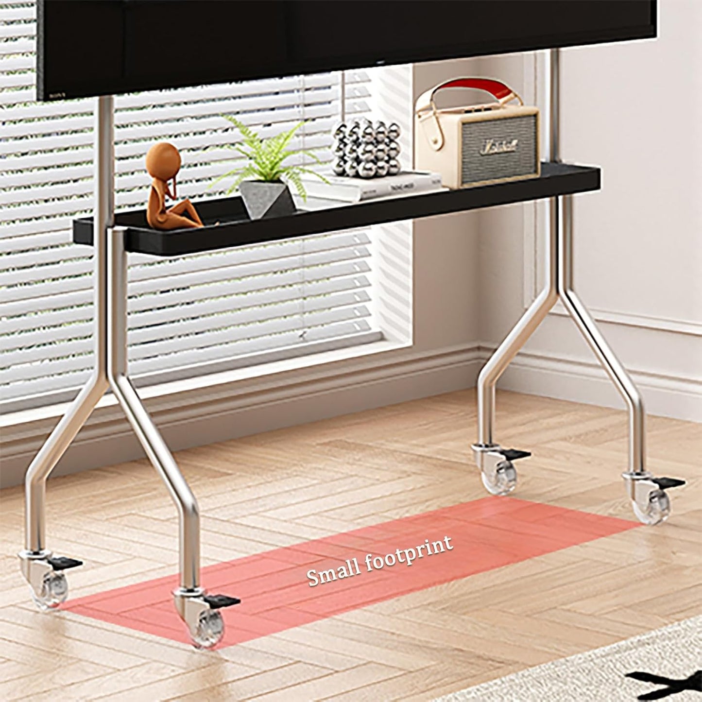 Adjustable Mobile TV Cart with Media Shelf, Rolling TV Stand Mount on Wheels, Universal Tall TV Floor Stand, Height Adjustable