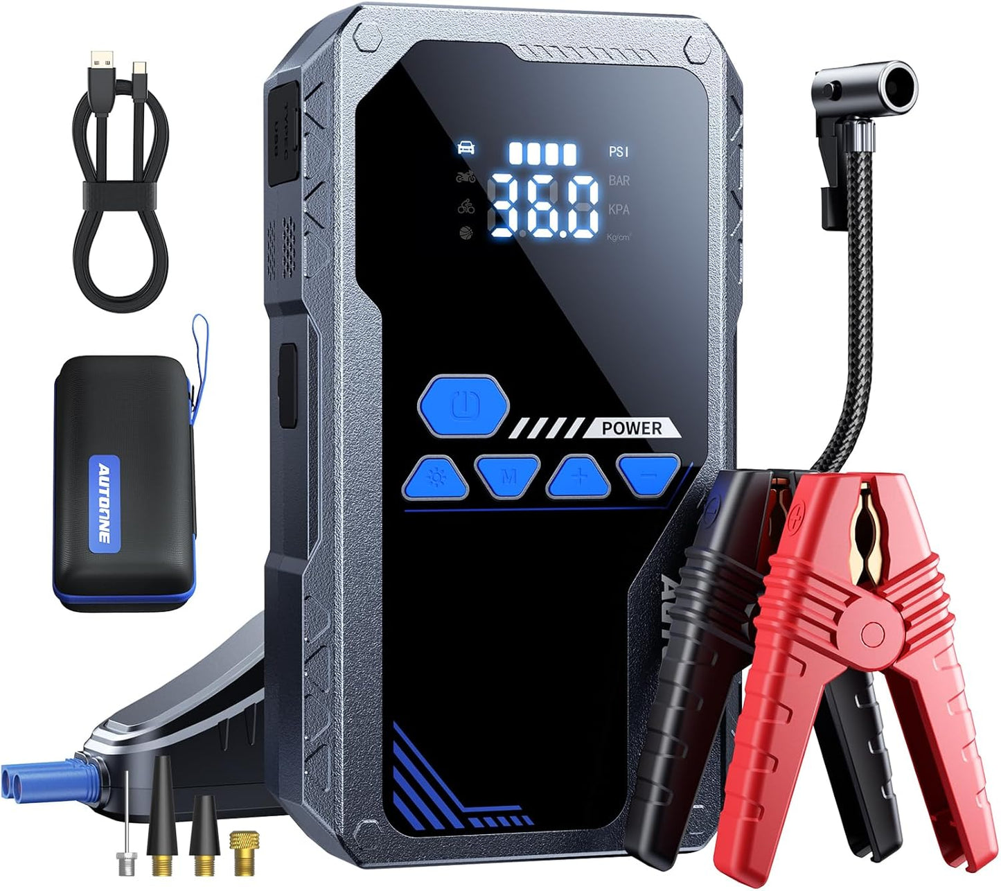 AUTOONE 6000A Car Battery Jump Starter Up to All Gas & 12L Diesel Engine, Car Battery Jumper Starter Portable 12V Jump Box with USB Output, Storage Case, LED Flashlight
