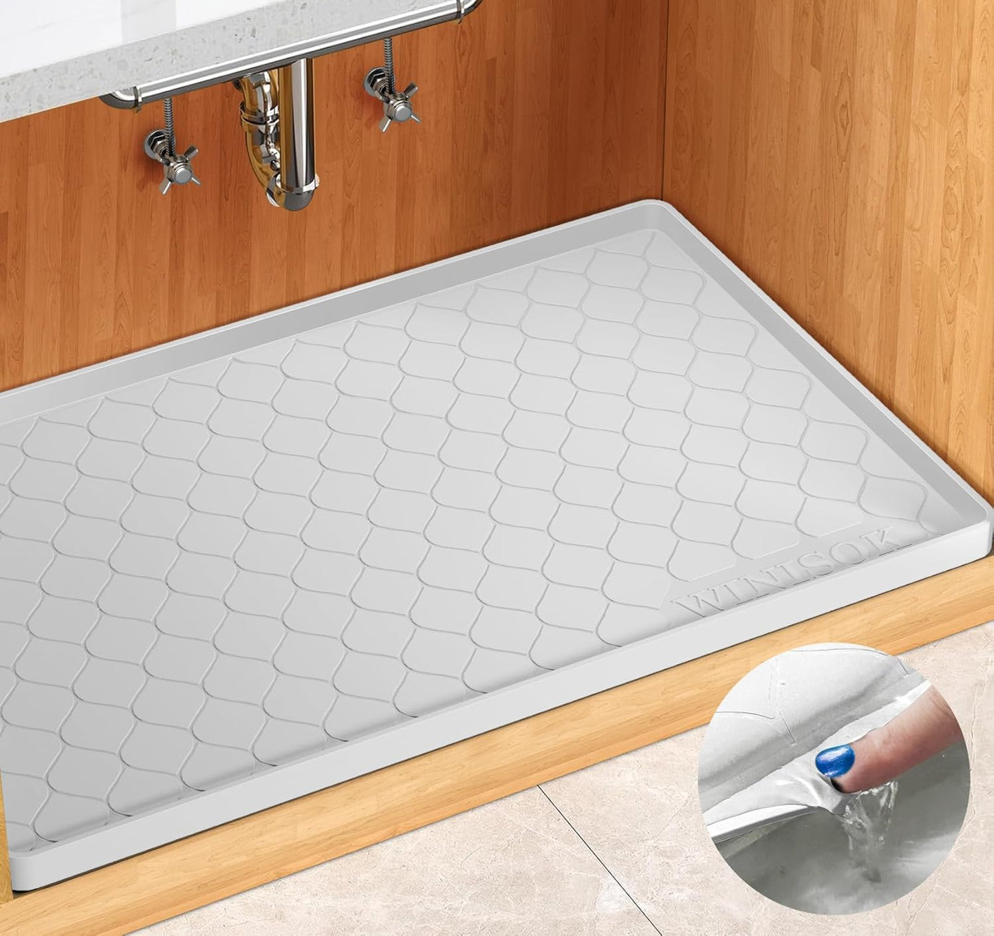 Silicone Under Sink Mat 34" x 22", kitchen Essentials and Gadgets, Shelf liner and Cabinet Protector, Home Organizers and Storage, Waterproof Bathroom Tray