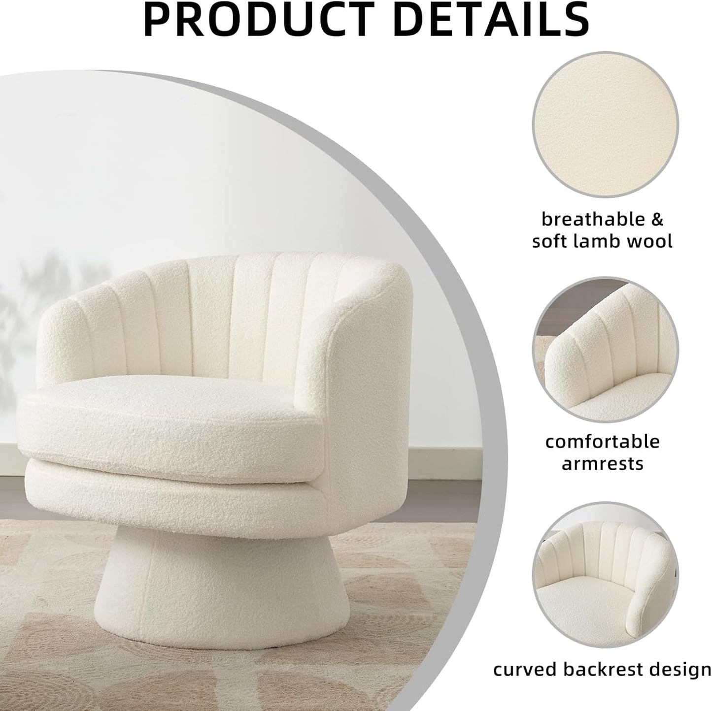 CANMOV Swivel Accent Chair with Armrest Set of 2, Modern 360 Degree Swivel Barrel Chair with Curve Back and Soft Cushion,Comfy Round Sherpa Teddy Armchair Single Sofa for Living Room,Beige