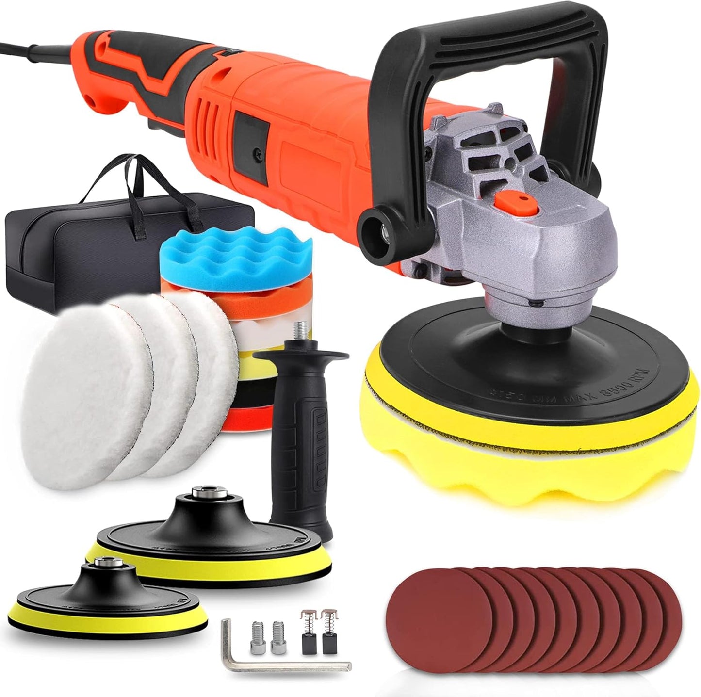 Buffer Polisher, Powerful Buffer Waxer, 7 Variable Speed 1000-3500 RPM,Rotary Polisher with 6" and 7" Backing Plate, 1580W Rotary Polisher for Car Polishing, Waxing, Glaze, Sanding