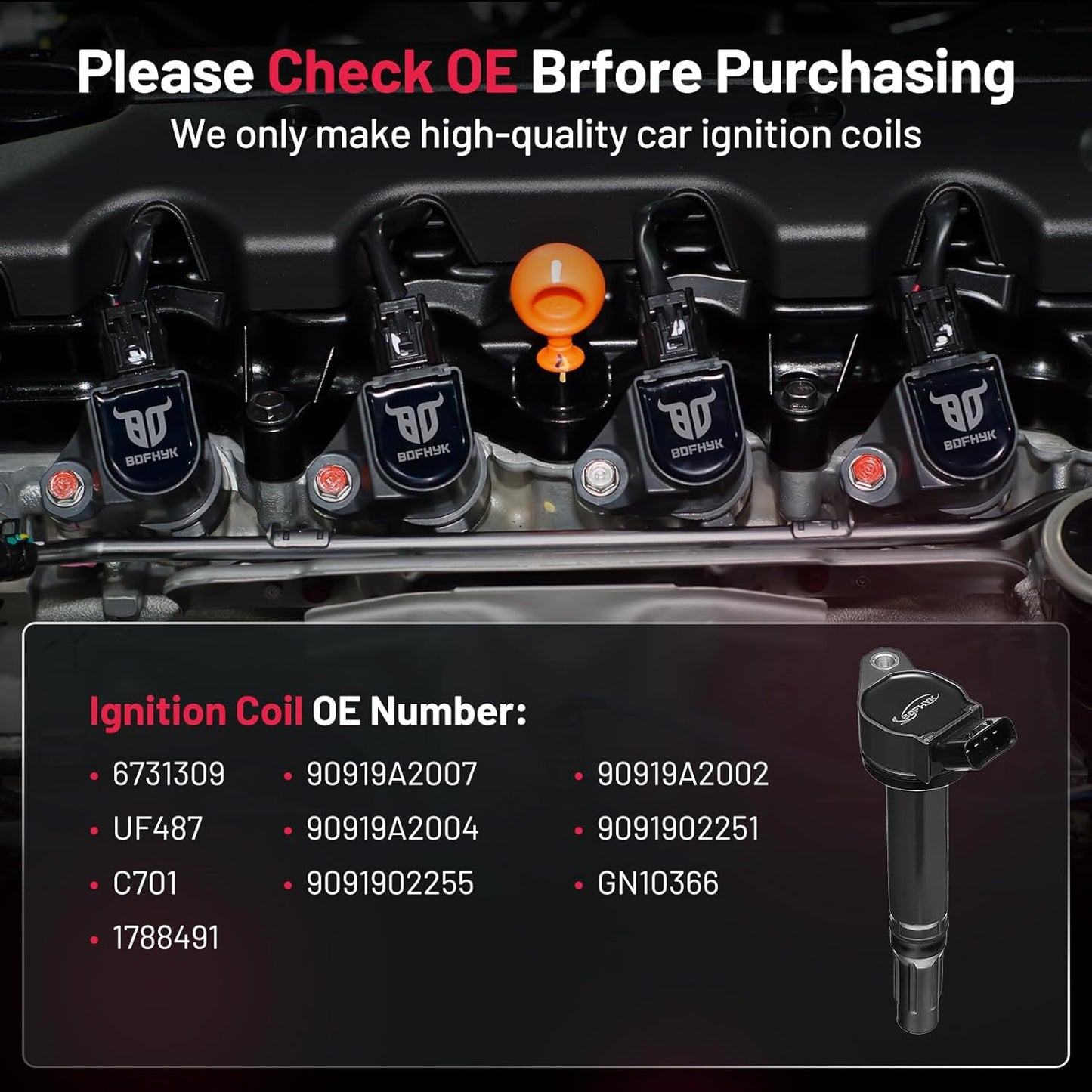 BDFHYK Ignition Coil UF487 Compatible with Lexus ES350 2007-2015 Lexus IS250 IS350 Lexus RX350 Toyota Avalon Camry Toyota RAV4 Sienna Toyota Coil Pack Coil for Lexus Lotus Evora 3.5L Set of 6