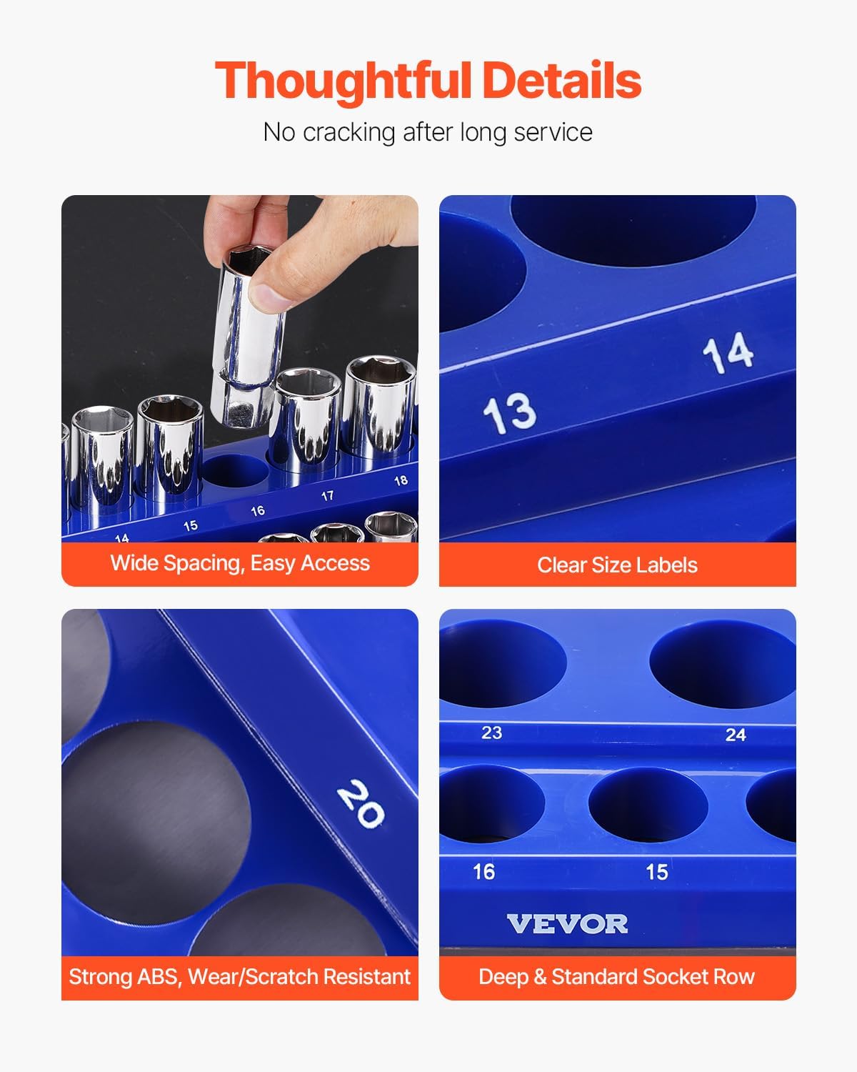 VEVOR Magnetic Socket Organizer Set, 8PCS Socket Holder, 1/4'', 3/8'' & 1/2'' Metric SAE Socket Trays with Clear Labels, Hold up to 199PCS Standard & Deep Sockets, Blaue & Red (Sockets Not Included)