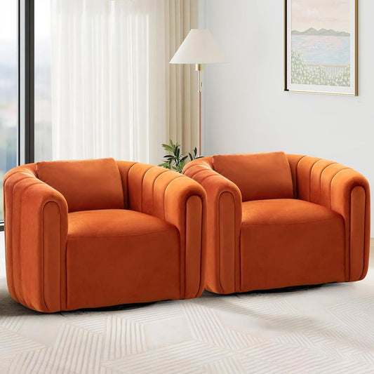 Bonzy Home Swivel Accent Chair Set of 2,Modern Velvet Barrel Chair for Living Room Bedroom,Comfy Upholstered Armchair,Orange